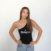 LA Dodgers Chelsea Freeman Old English One Shoulder Bodysuit