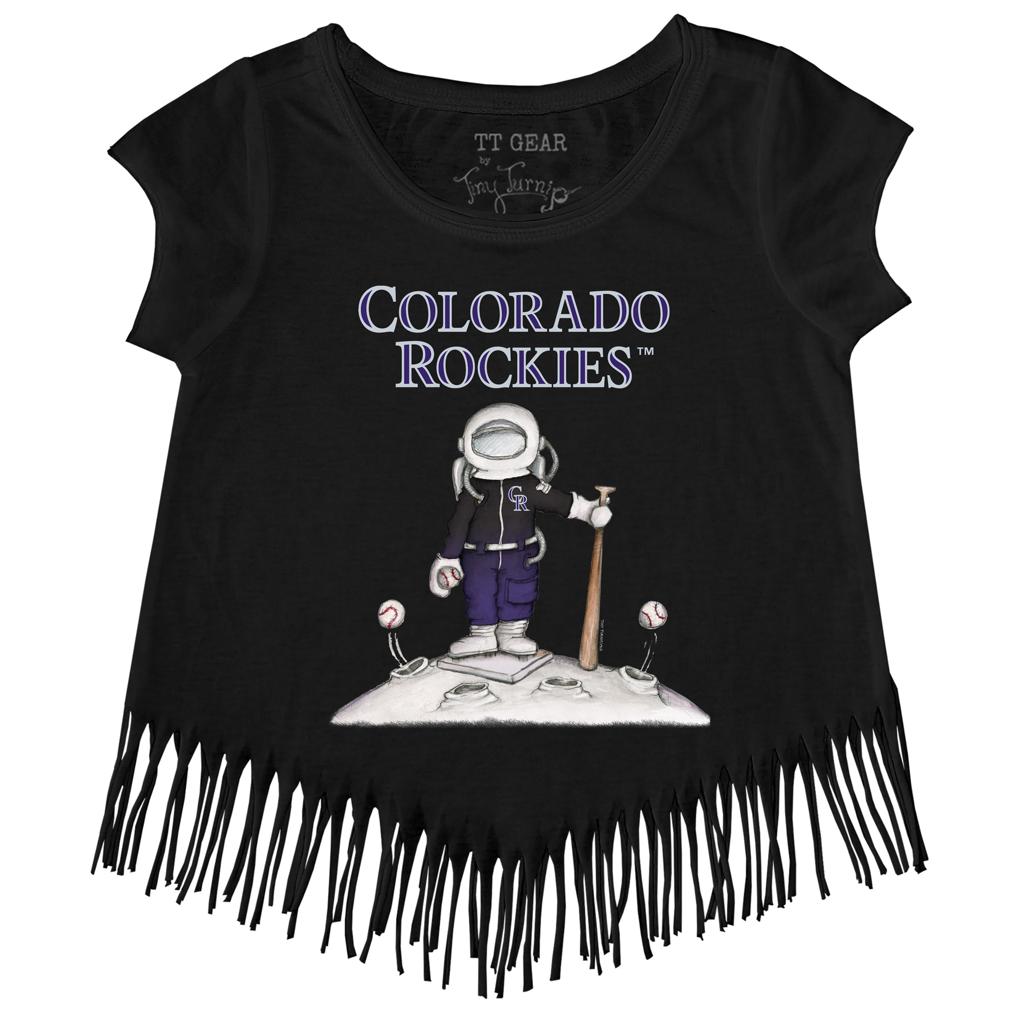 Girls Youth Tiny Turnip White Colorado Rockies Kate The Catcher Fringe T-Shirt Size: Small