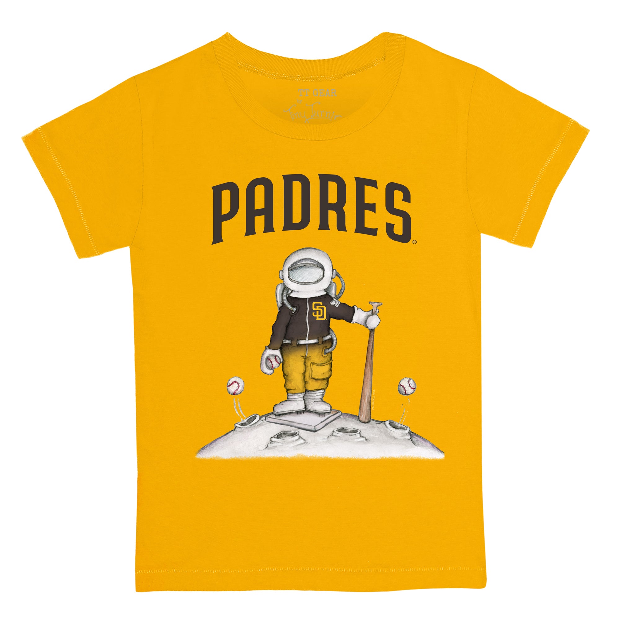 Women's Tiny Turnip Gold San Diego Padres Astronaut T-Shirt Size: Large