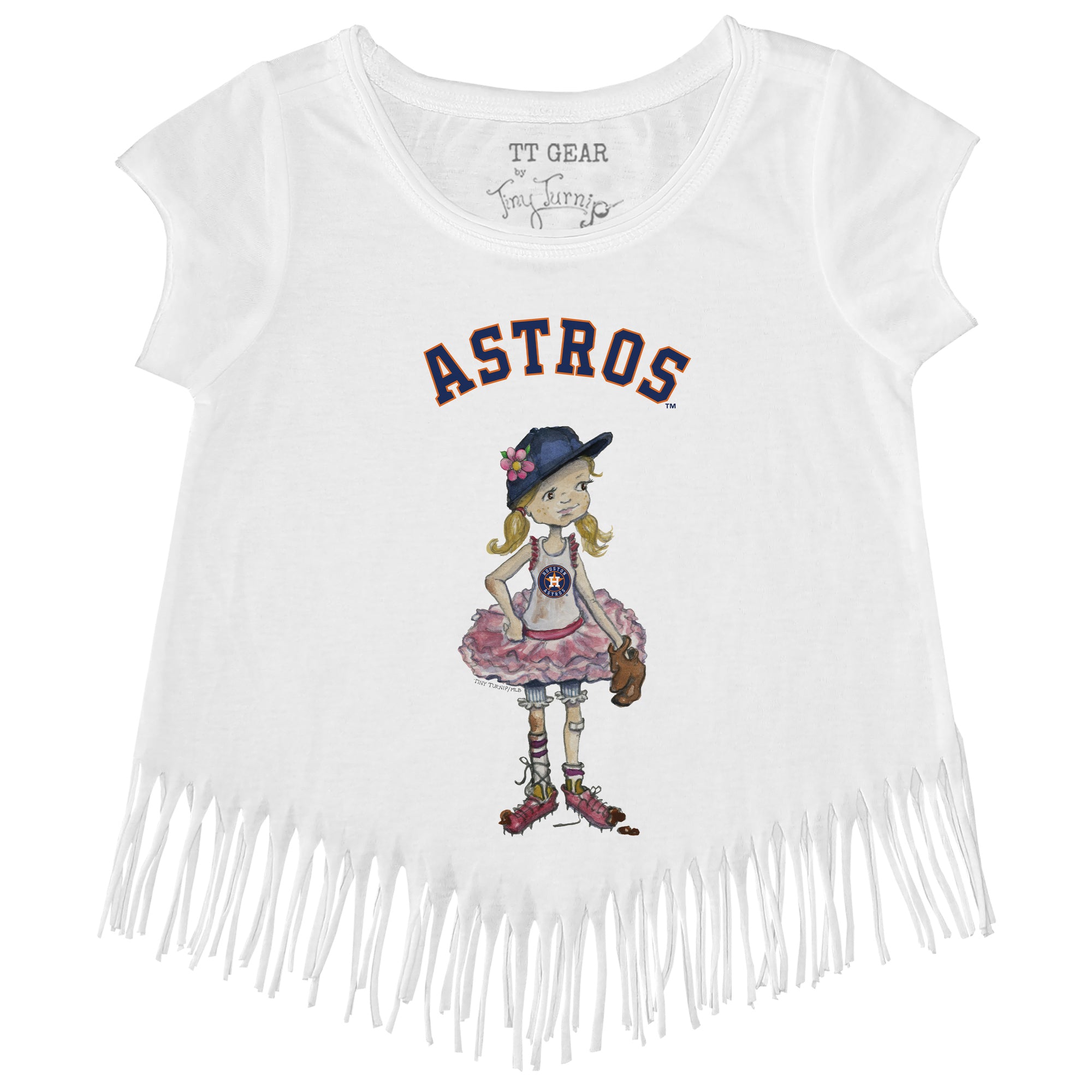 Houston Astros Tiny Turnip Toddler Baseball Bow T-Shirt - White