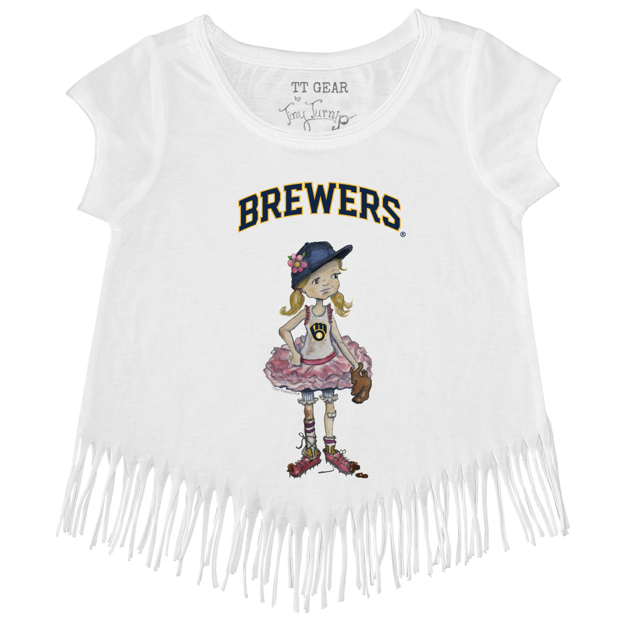 Milwaukee Brewers Tiny Turnip Girls Youth Heart Bat Fringe T-Shirt - Navy