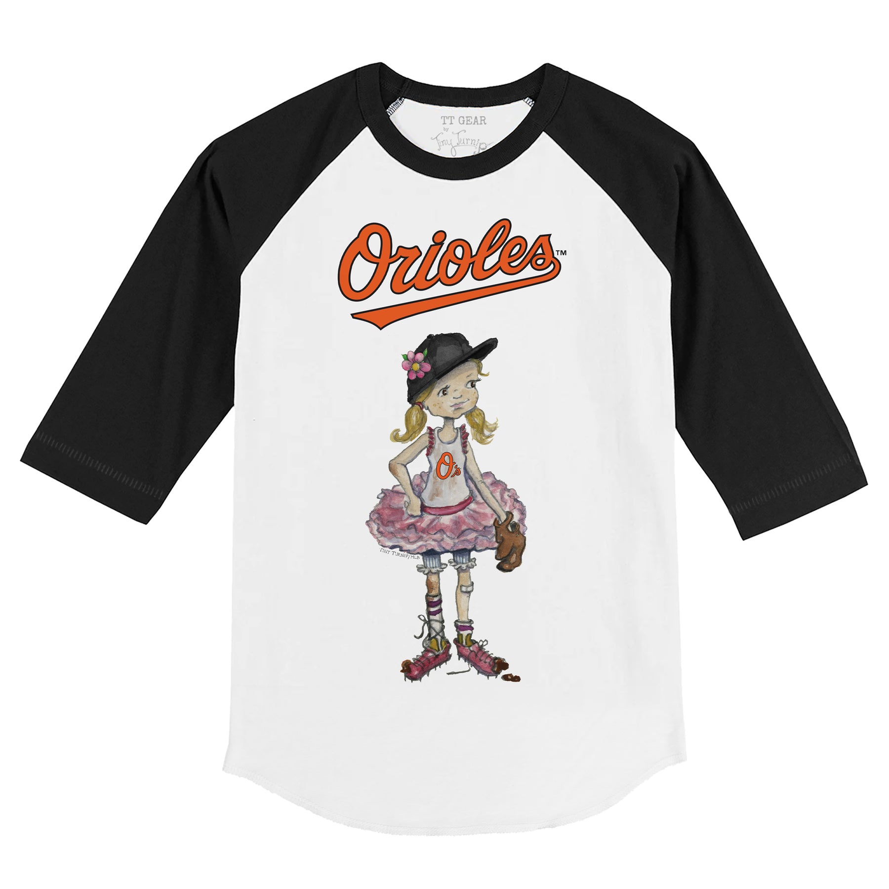 Baltimore Orioles Babes 3/4 Black Sleeve Raglan