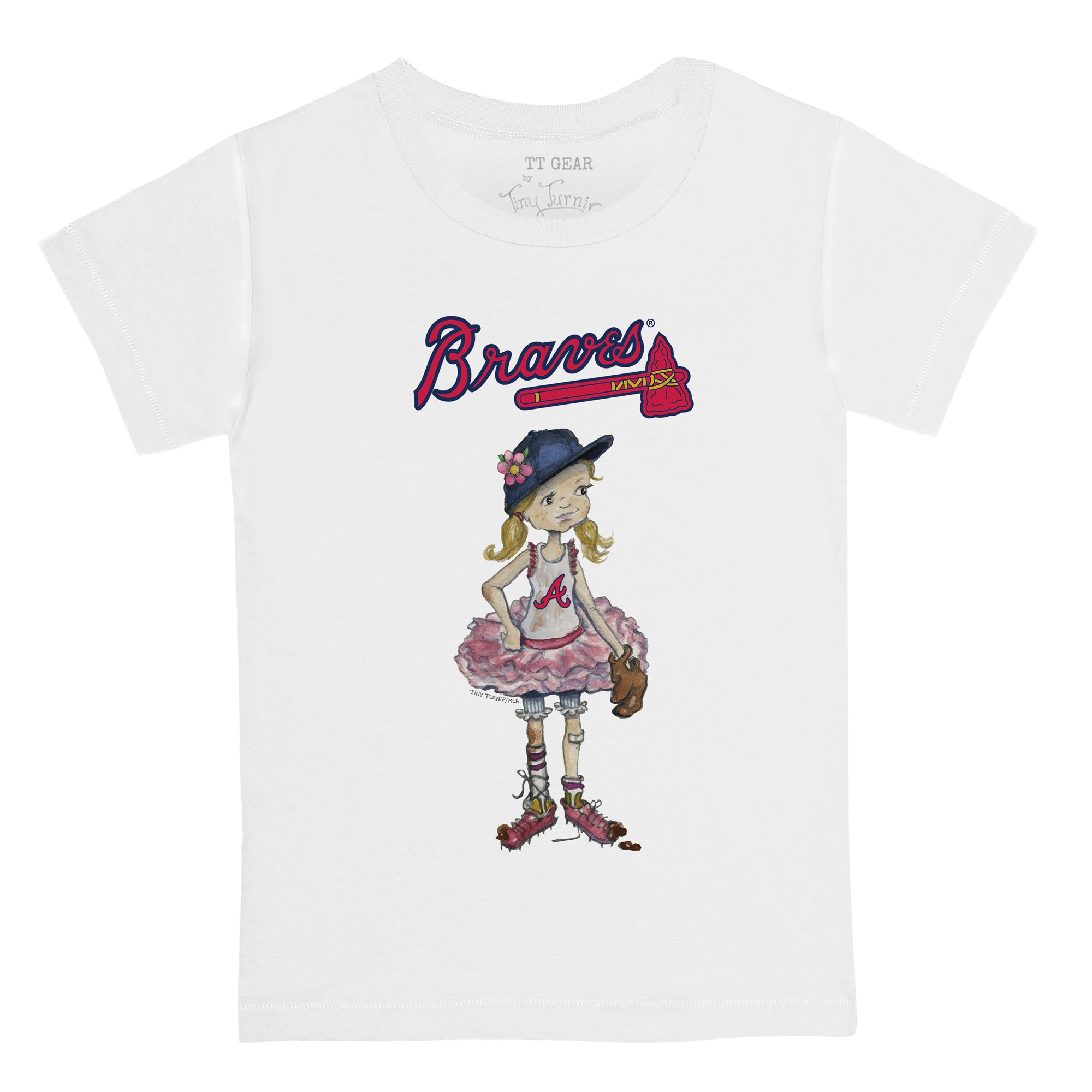 Girls Toddler Tiny Turnip White Atlanta Braves Angel Wings Fringe T-Shirt 