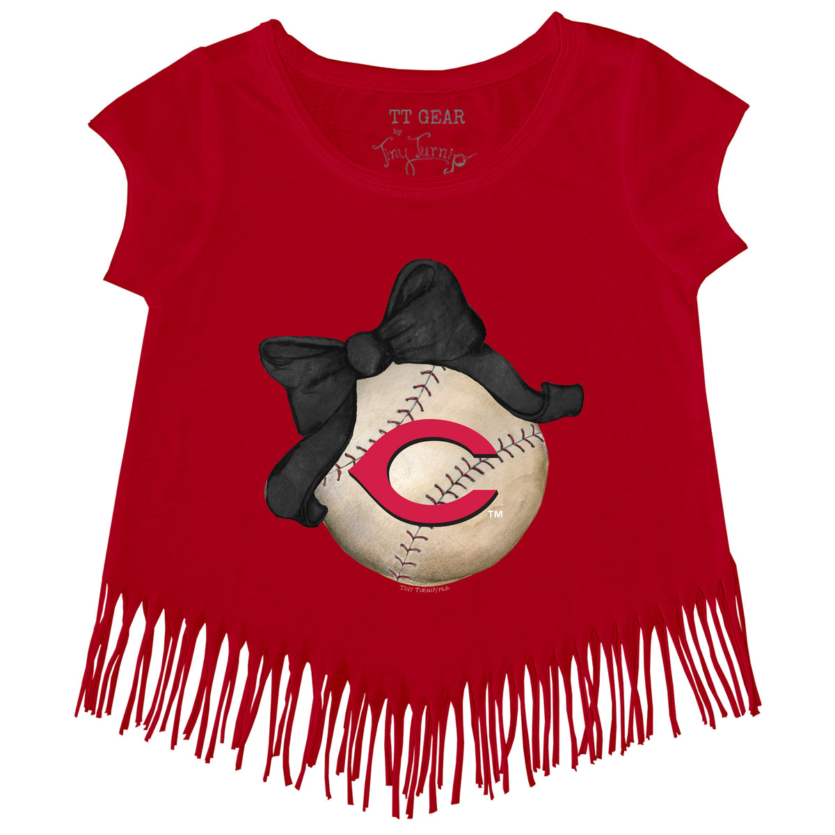 Cincinnati Reds Baseball Bow Fringe Tee