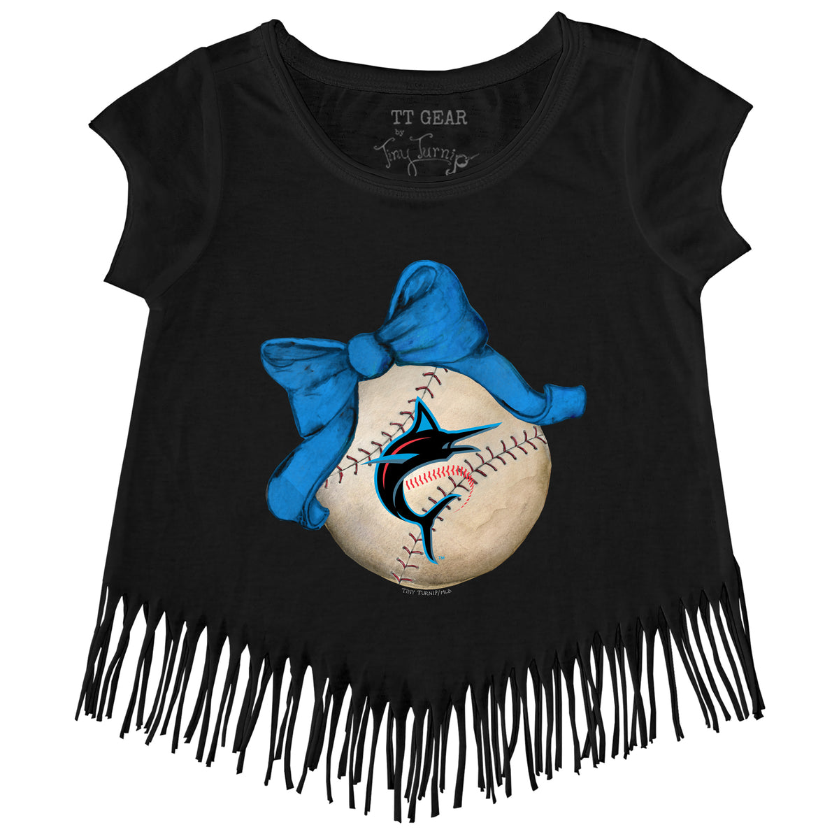 Miami Marlins Baseball Bow Fringe Tee