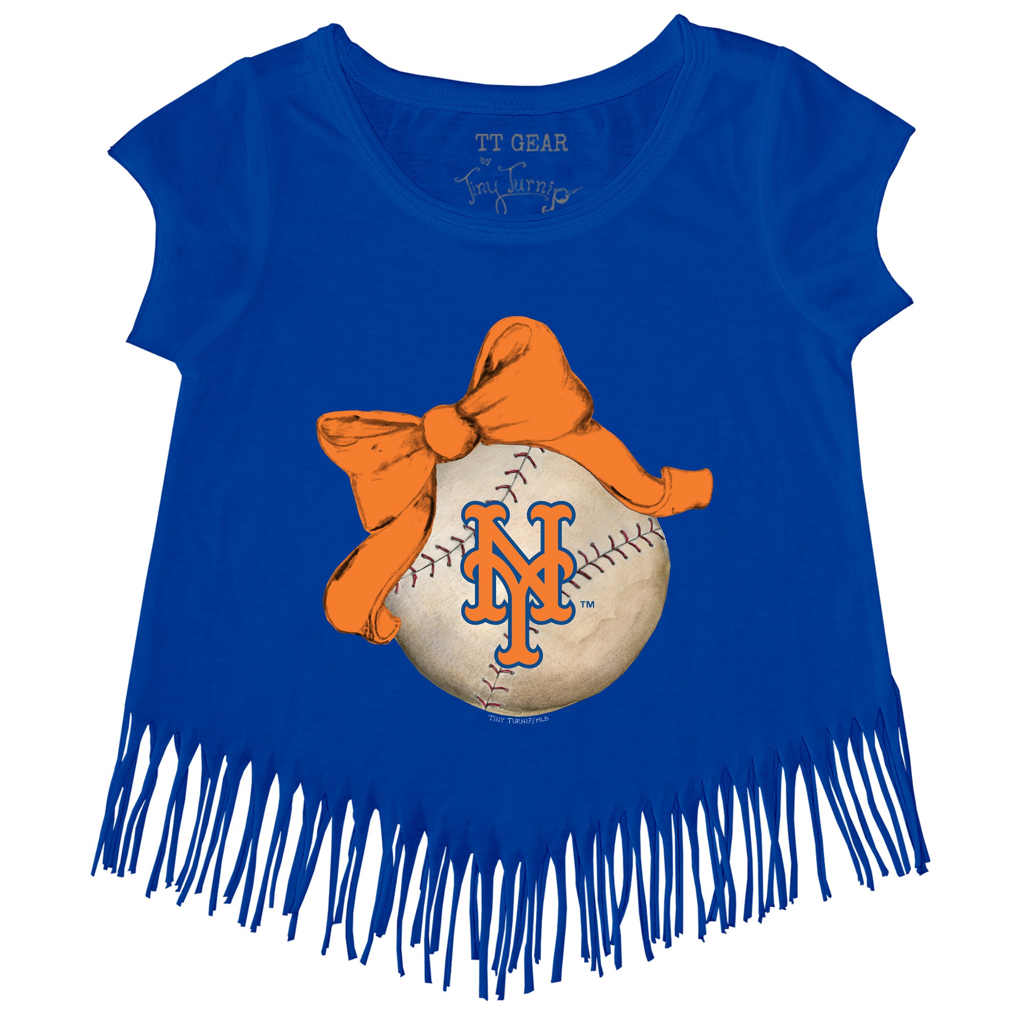 New York Mets Baseball Bow Fringe Tee Youth XL (14) / Royal Blue