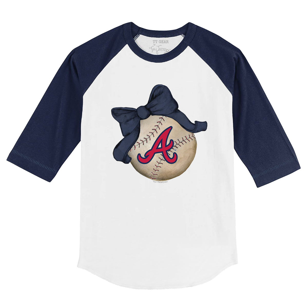 Atlanta Braves Baseball Bow 3/4 Navy Blue Sleeve Raglan