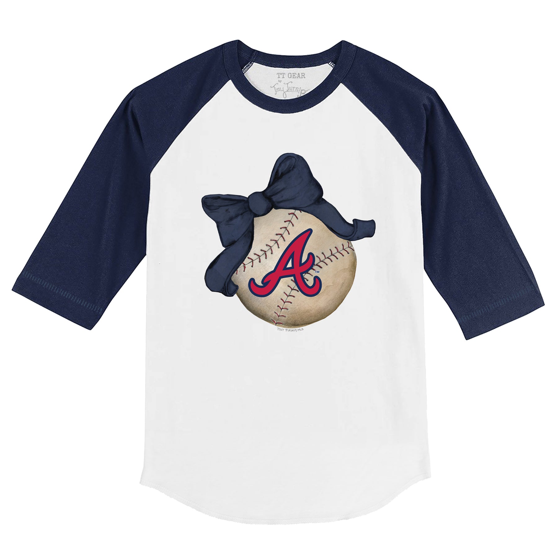 Atlanta Braves Baseball Bow 3/4 Navy Blue Sleeve Raglan