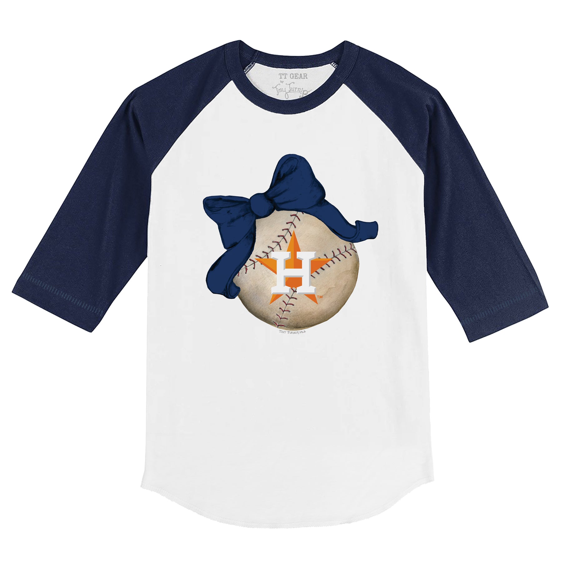 Houston Astros Baseball Bow 3/4 Navy Blue Sleeve Raglan