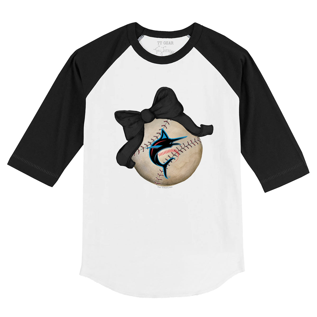 Miami Marlins Baseball Bow 3/4 Black Sleeve Raglan