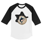 Miami Marlins Baseball Bow 3/4 Black Sleeve Raglan