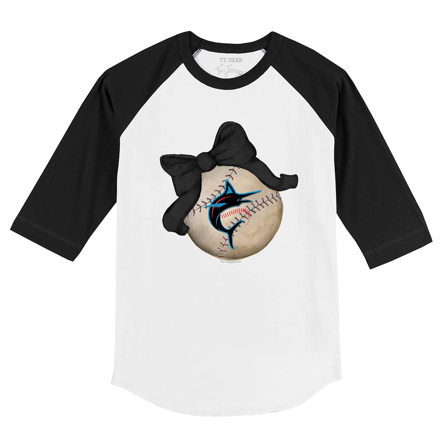 Miami Marlins Baseball Bow 3/4 Black Sleeve Raglan