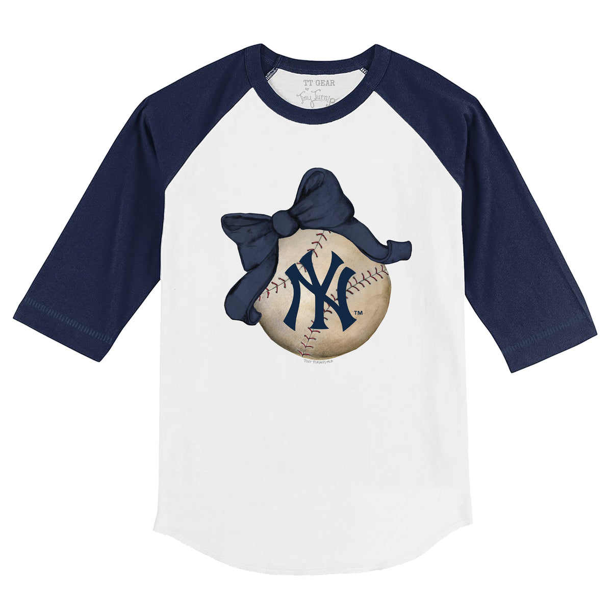 New York Yankees Baseball Bow 3/4 Navy Blue Sleeve Raglan