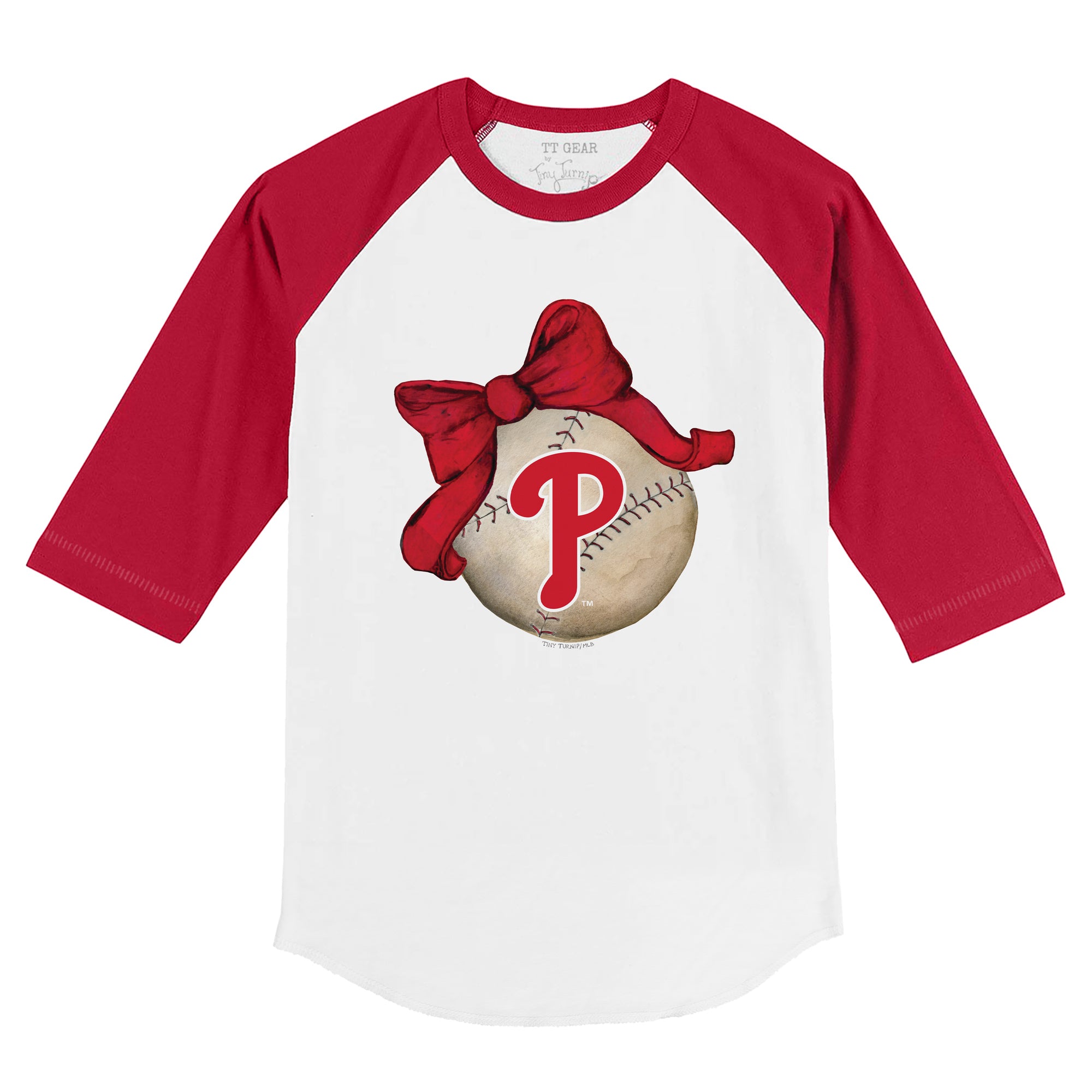 Girls Toddler Tiny Turnip White Philadelphia Phillies Baseball Bow Fringe T-Shirt