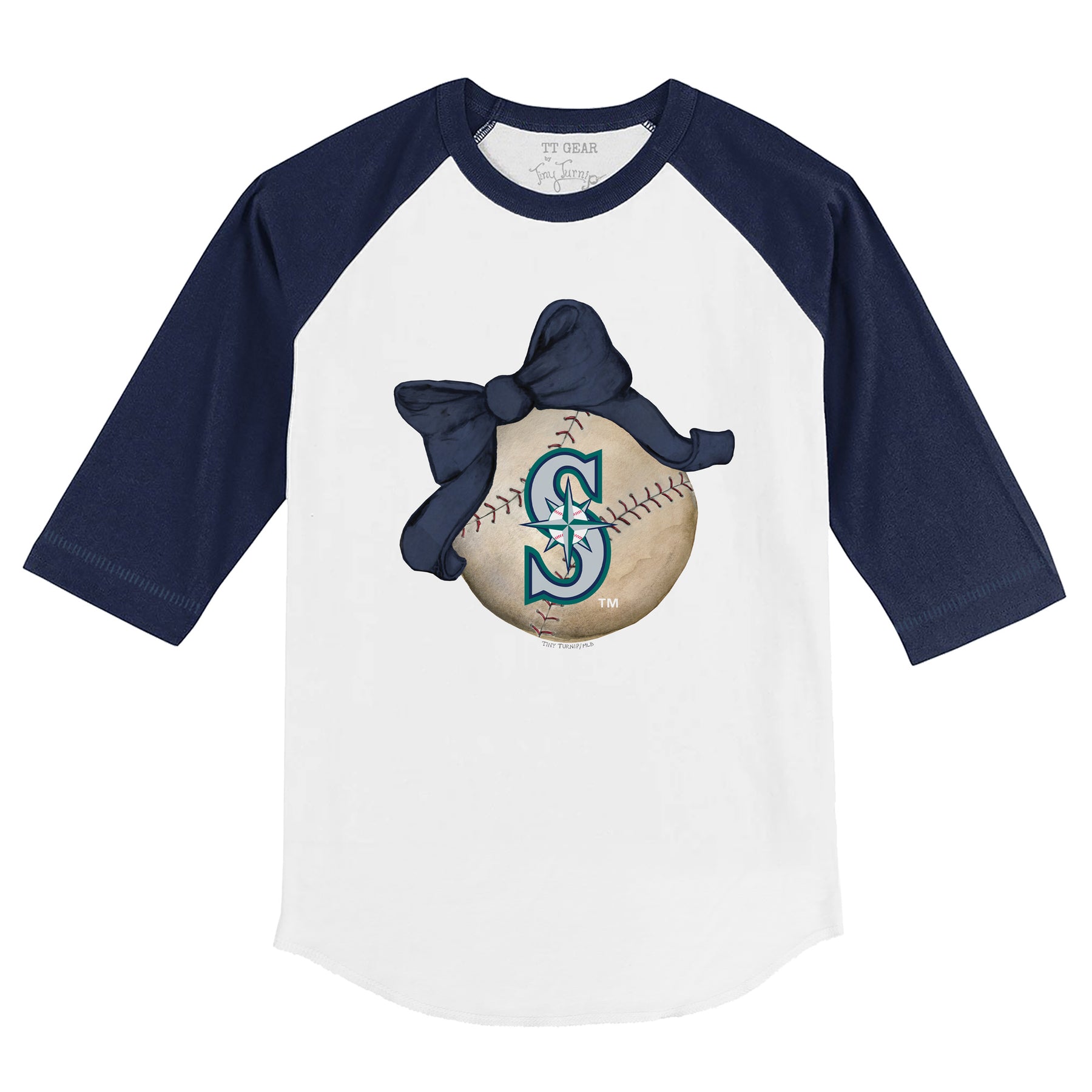 Seattle Mariners Baseball Bow 3/4 Navy Blue Sleeve Raglan