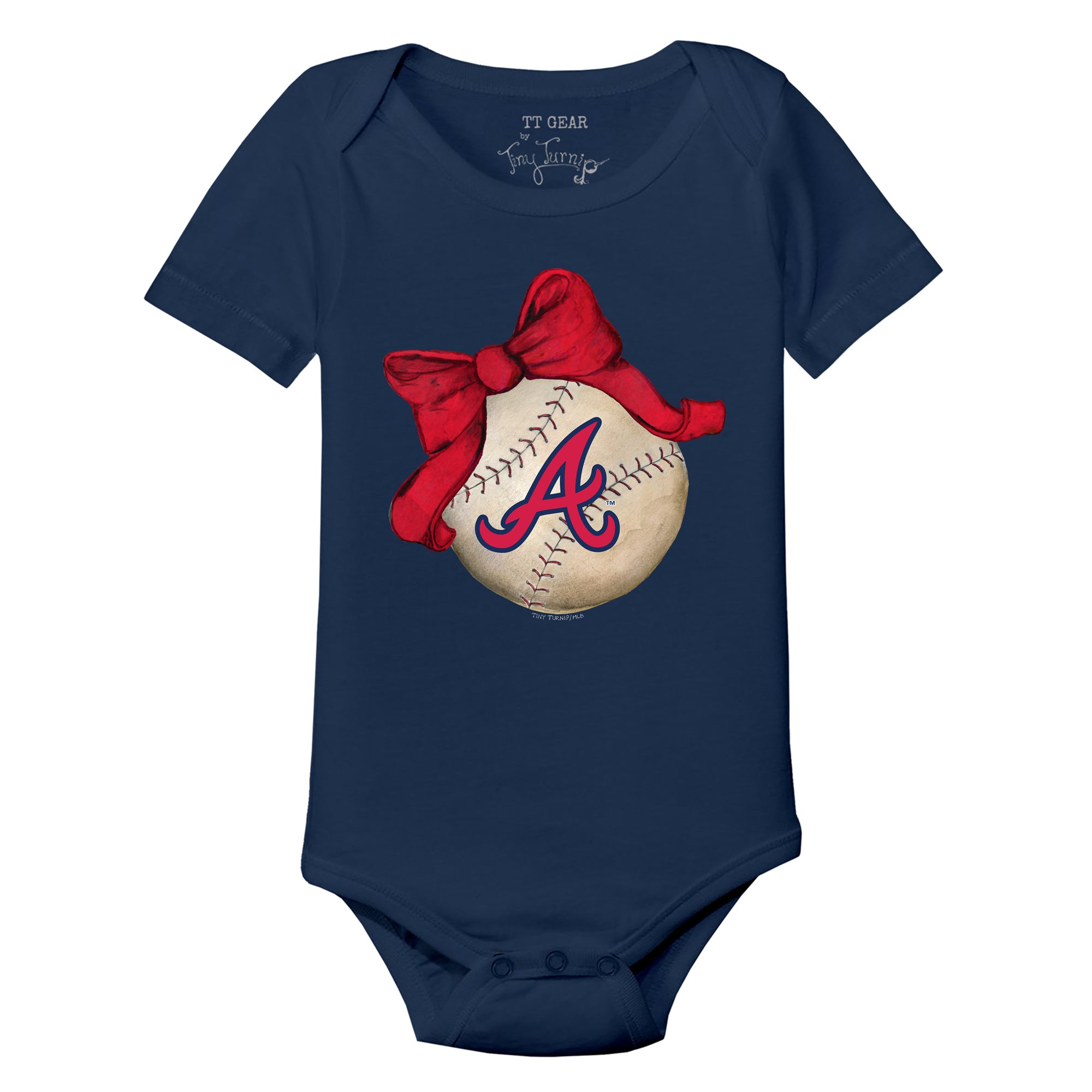 Toddler Atlanta Braves Tiny Turnip White Baseball Bow T-Shirt