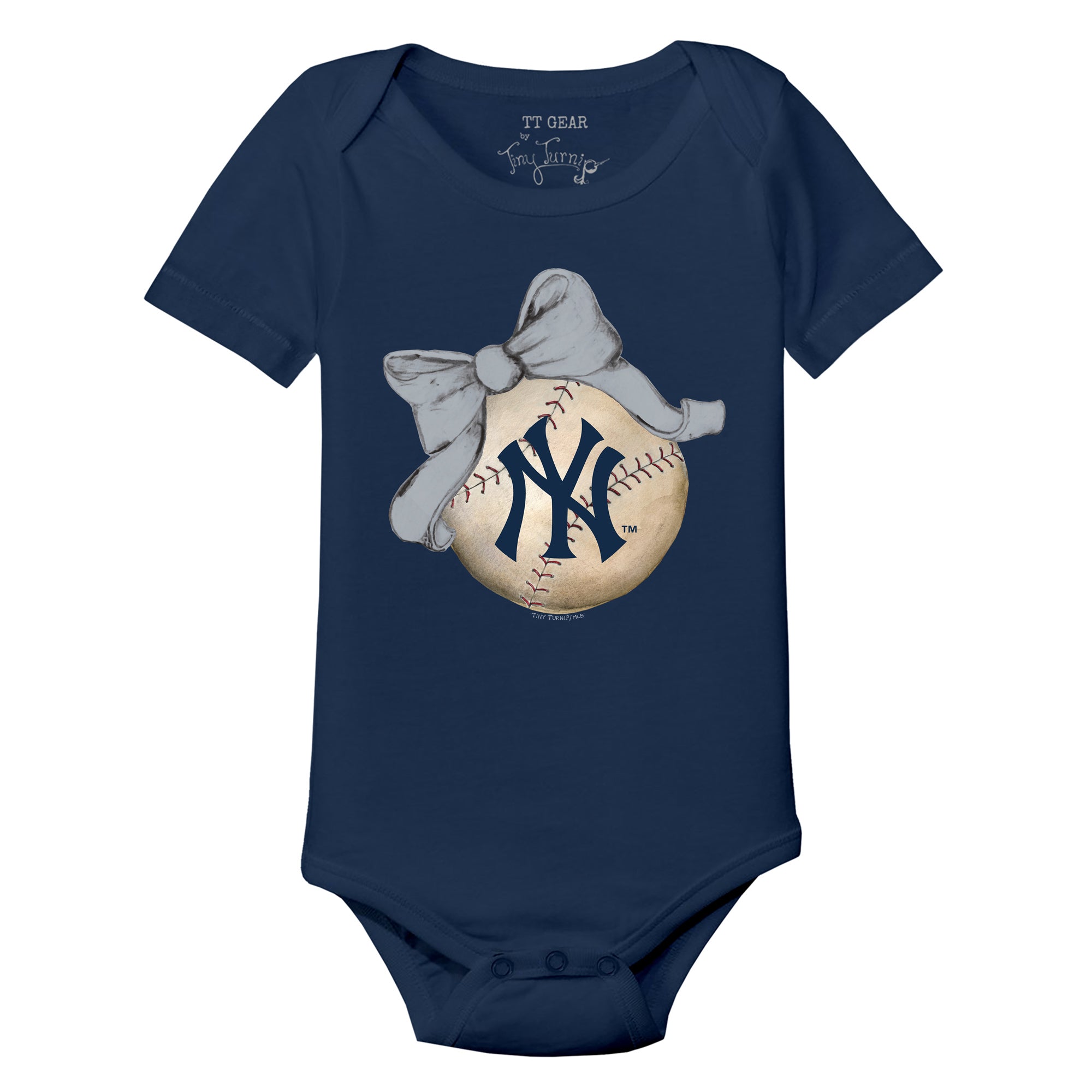 Toddler Tiny Turnip White New York Yankees Baseball Bow T-Shirt