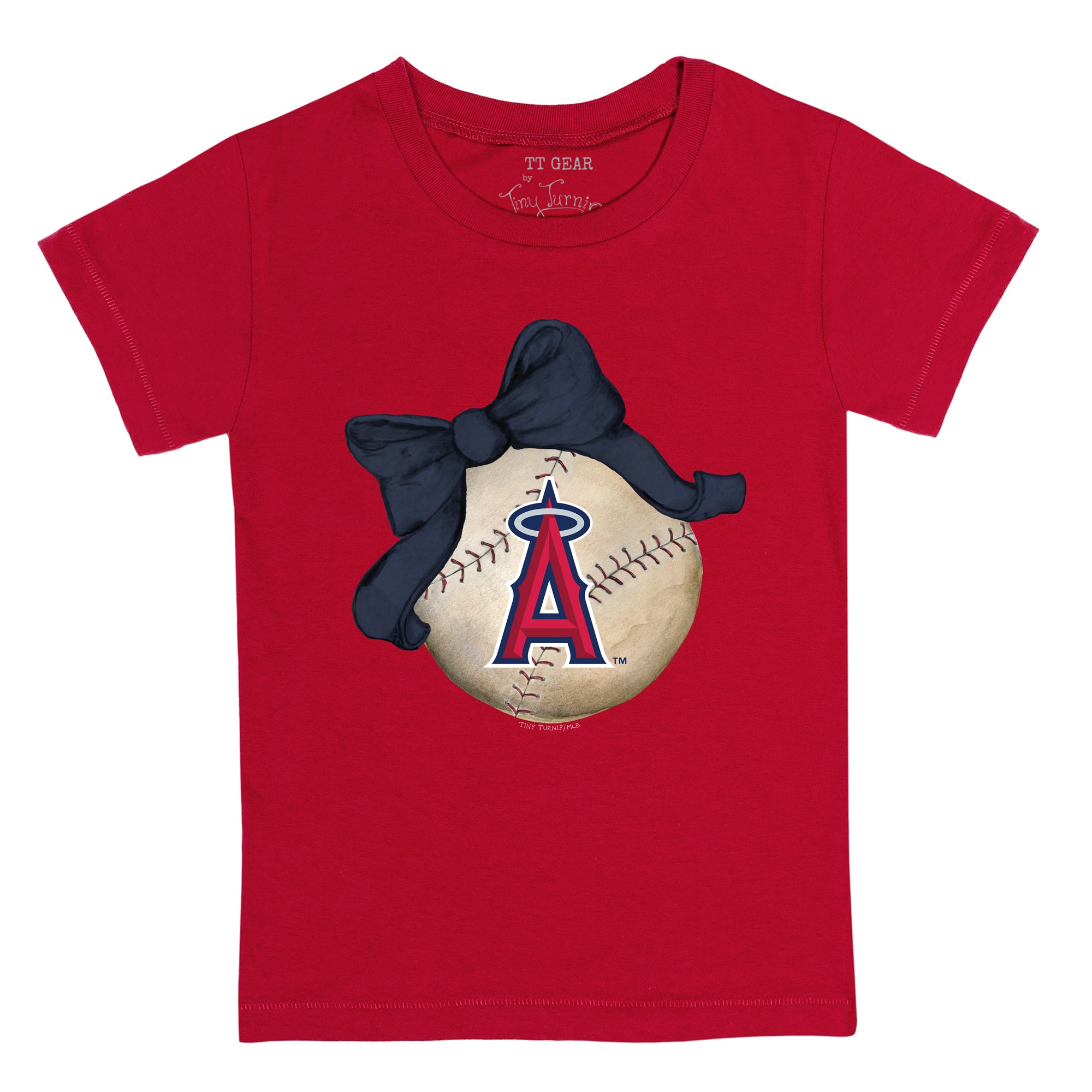 Girls Toddler Tiny Turnip Red Los Angeles Angels Baseball Bow Fringe T-Shirt Size: 2T