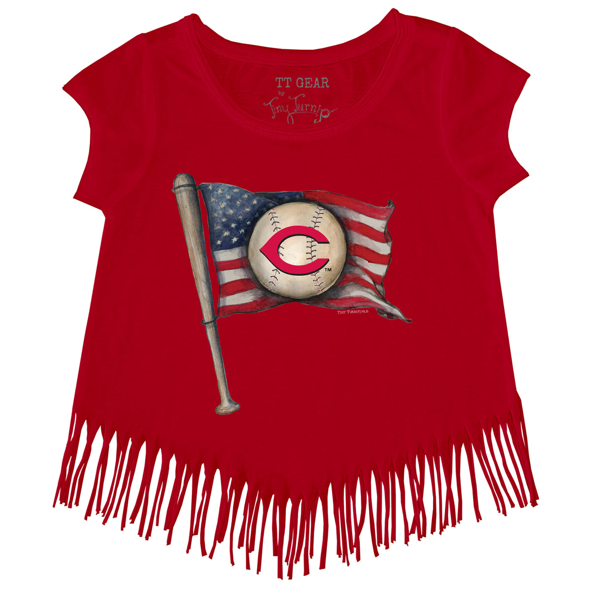 Cincinnati Reds Baseball Flag Fringe Tee