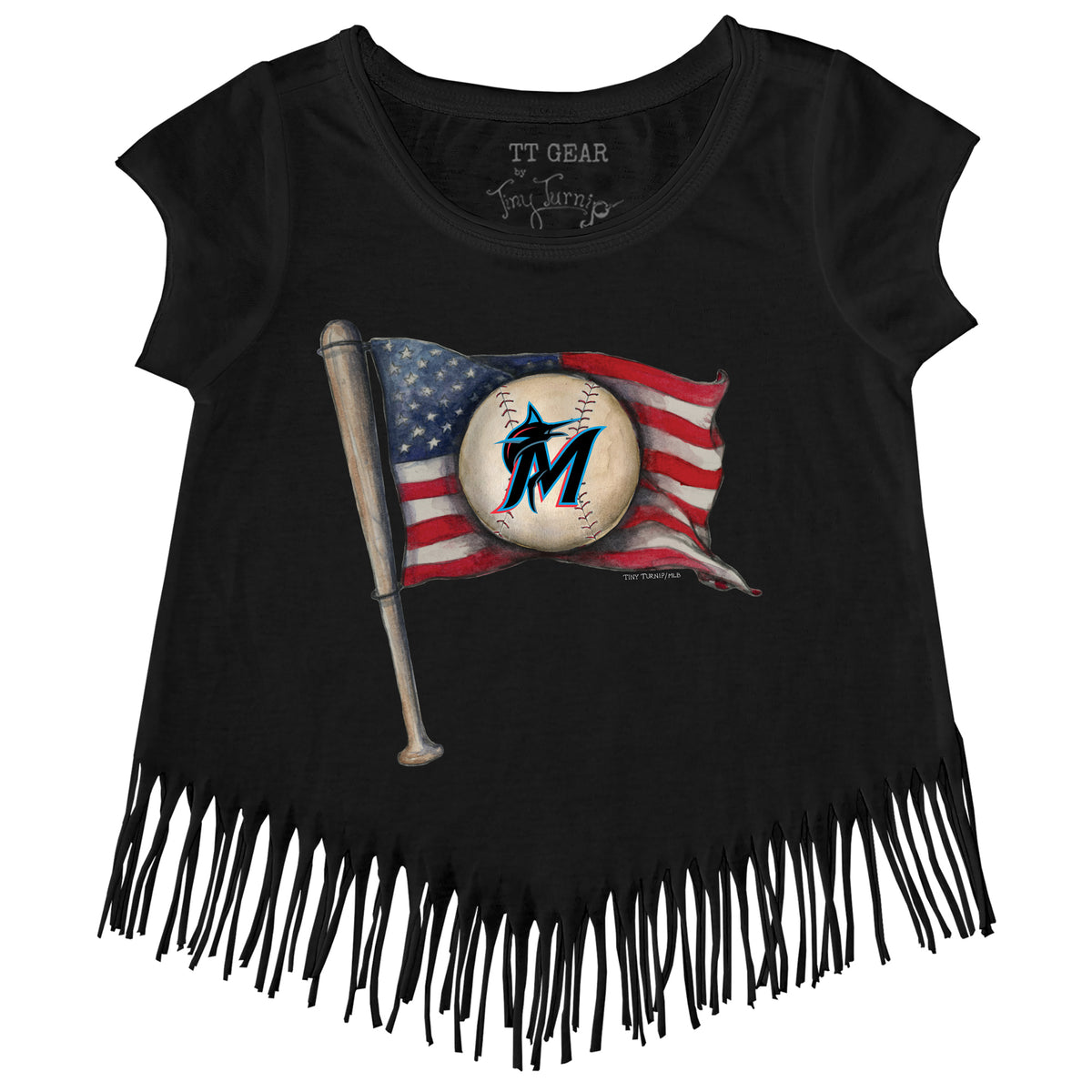 Miami Marlins Baseball Flag Fringe Tee