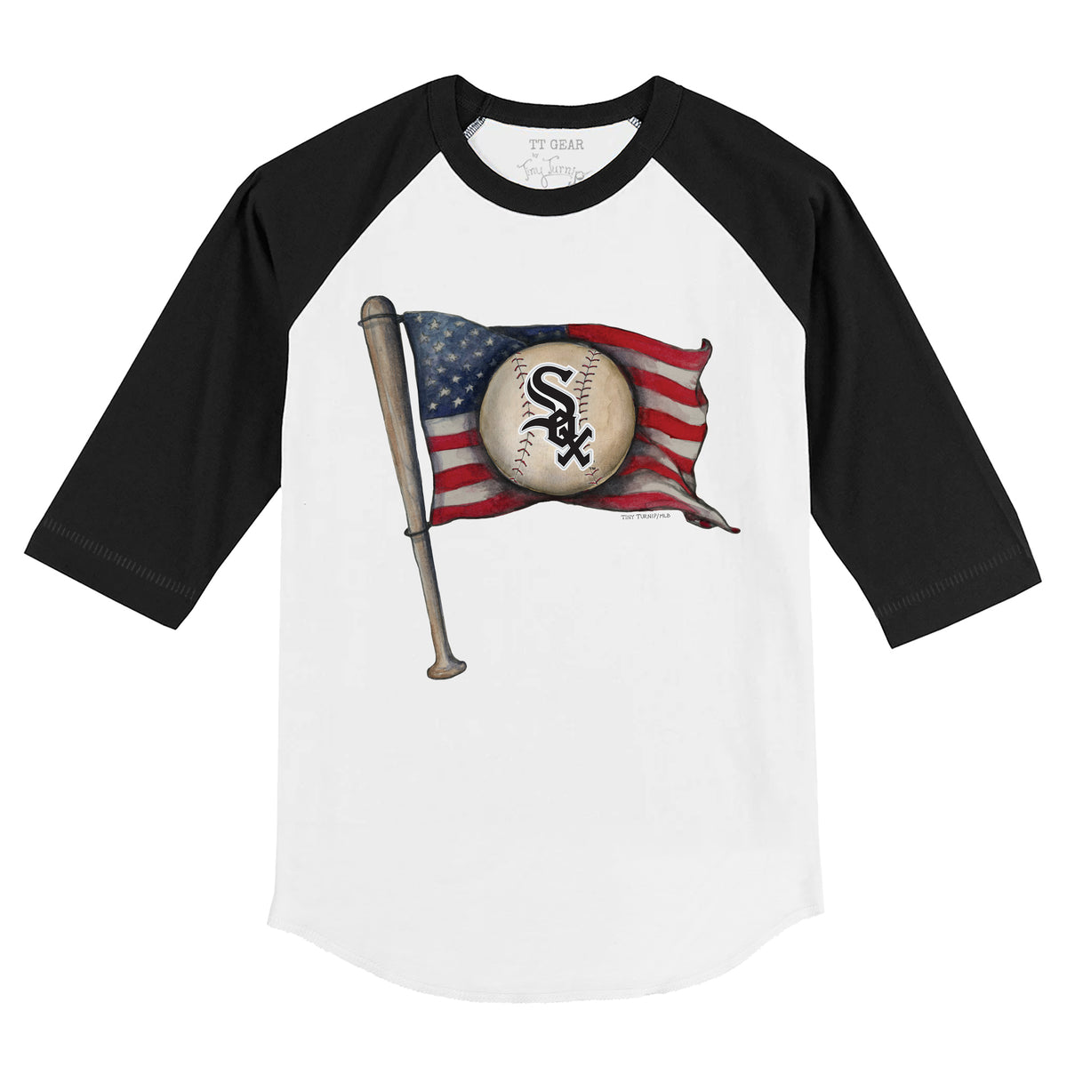 Chicago White Sox Baseball Flag 3/4 Black Sleeve Raglan