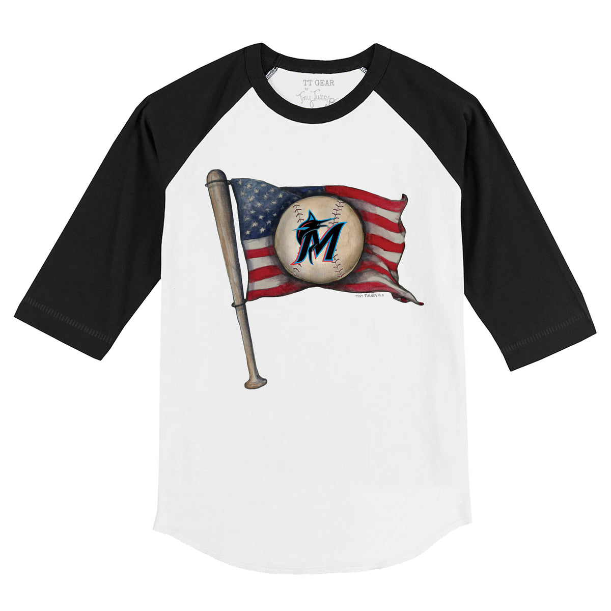 Miami Marlins Baseball Flag 3/4 Black Sleeve Raglan