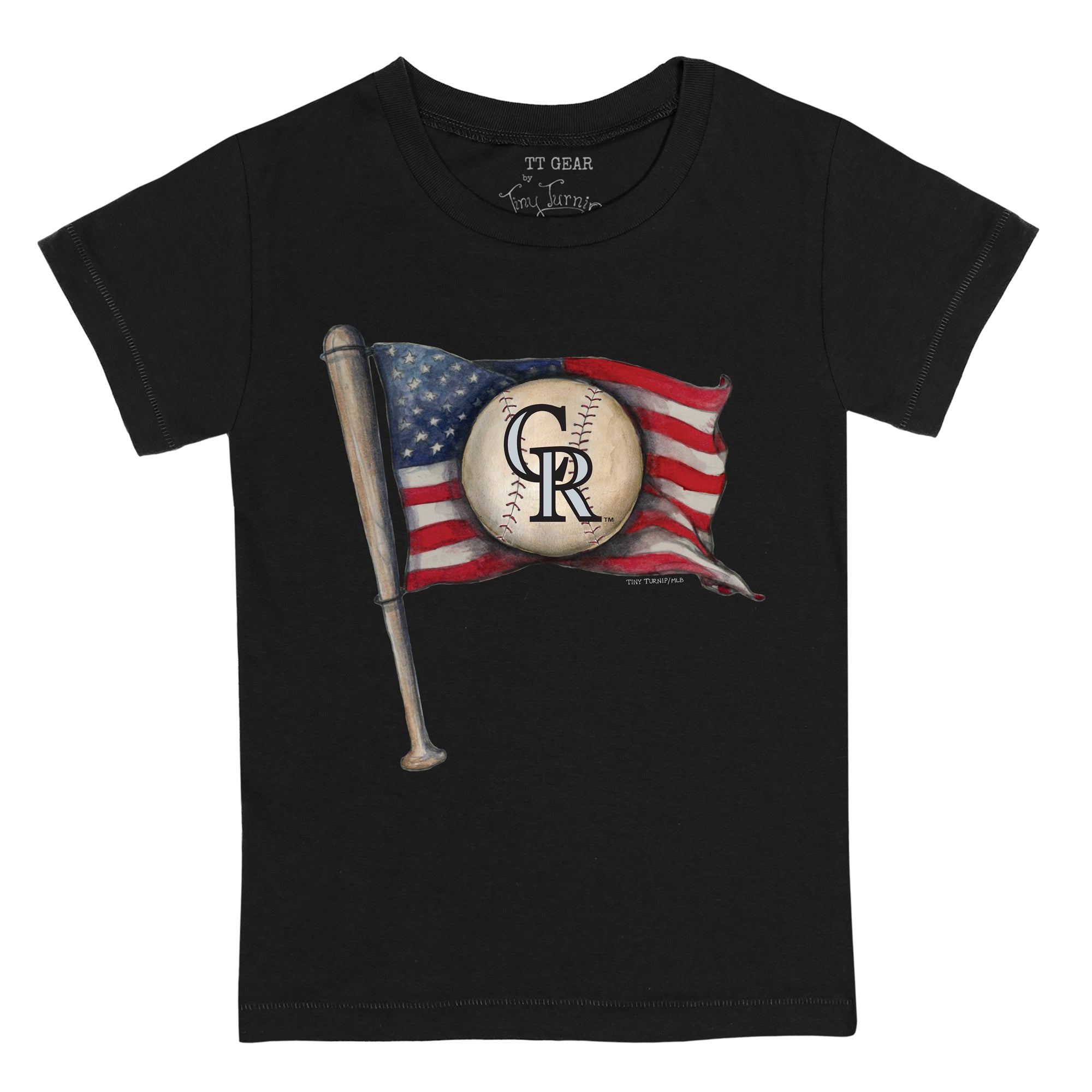 Youth Tiny Turnip White/Black Colorado Rockies Baseball Flag Raglan 3/4 Sleeve T-Shirt Size: Small