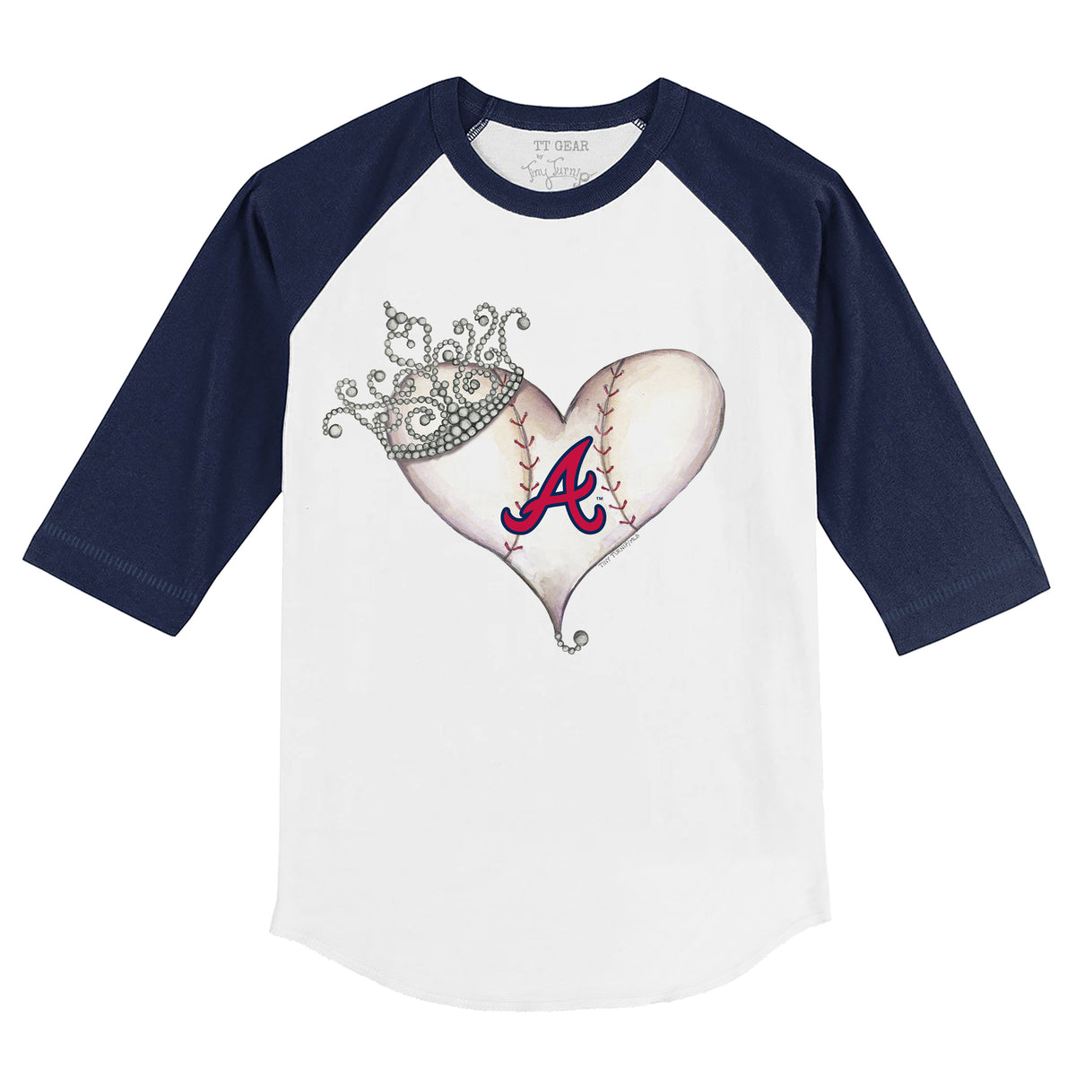 Atlanta Braves Tiara Heart 3/4 Navy Blue Sleeve Raglan