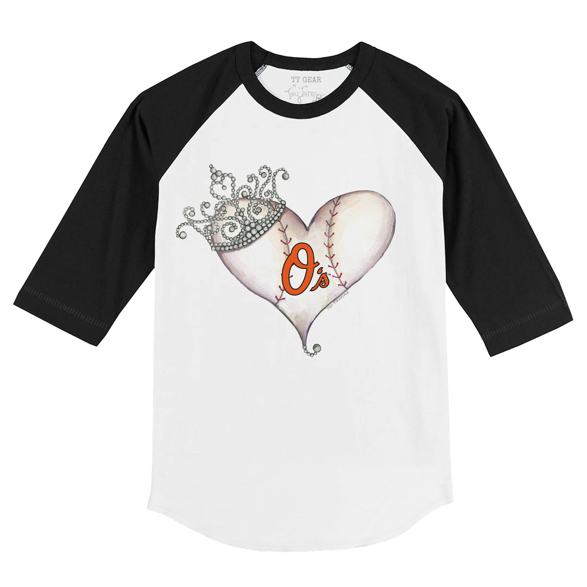 Baltimore Orioles Tiara Heart 3/4 Black Sleeve Raglan