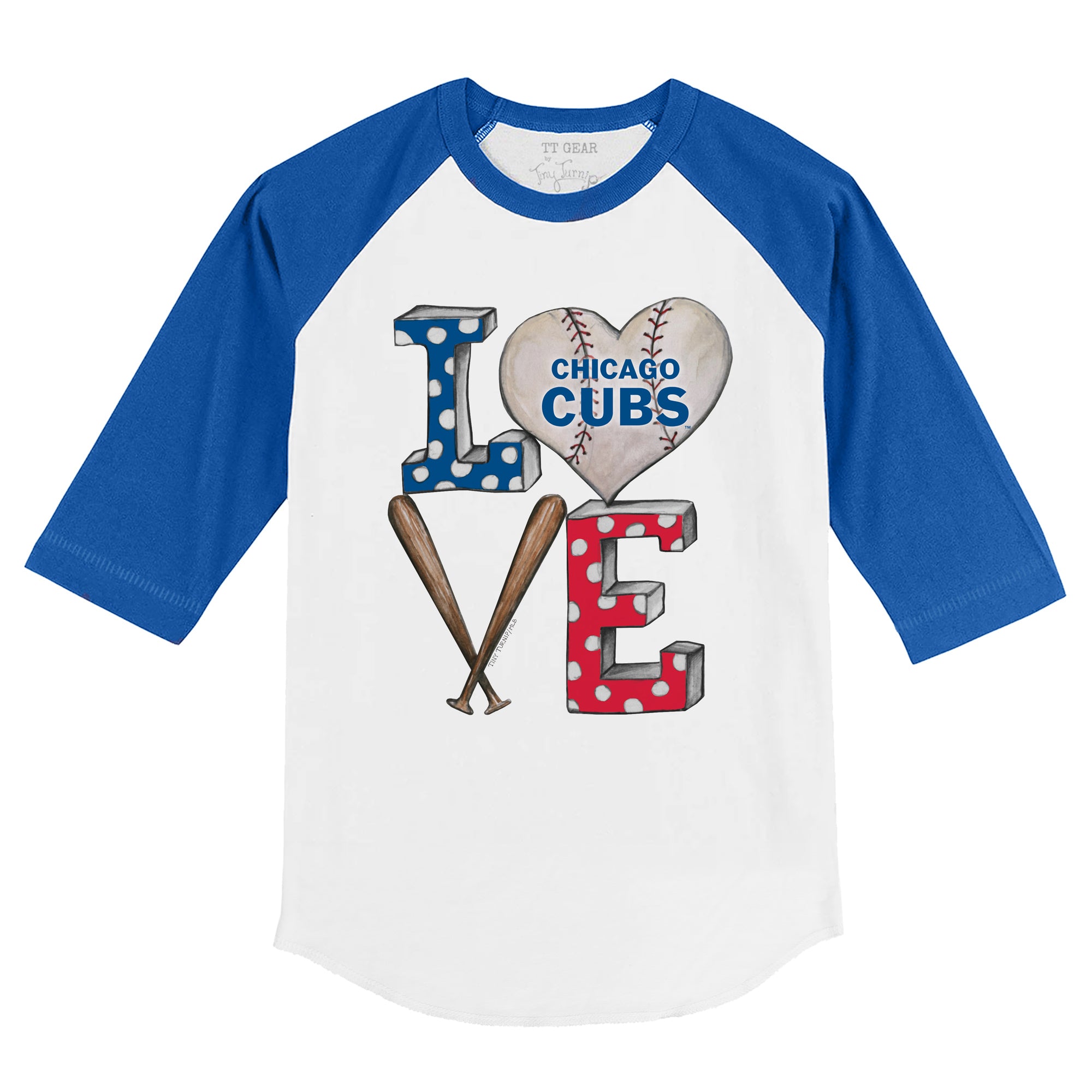 TinyTurnip Chicago Cubs Baseball Love 3/4 Royal Blue Sleeve Raglan Youth Medium (8-10)