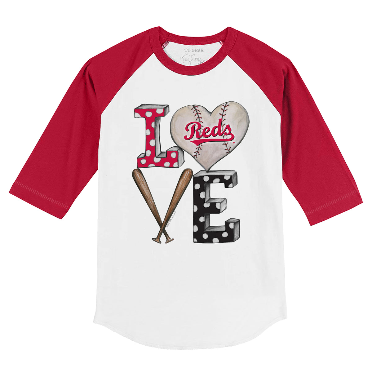Cincinnati Reds Baseball LOVE 3/4 Red Sleeve Raglan