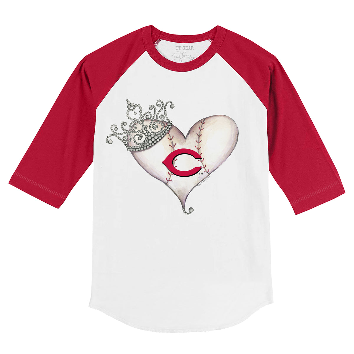 Cincinnati Reds Tiara Heart 3/4 Red Sleeve Raglan