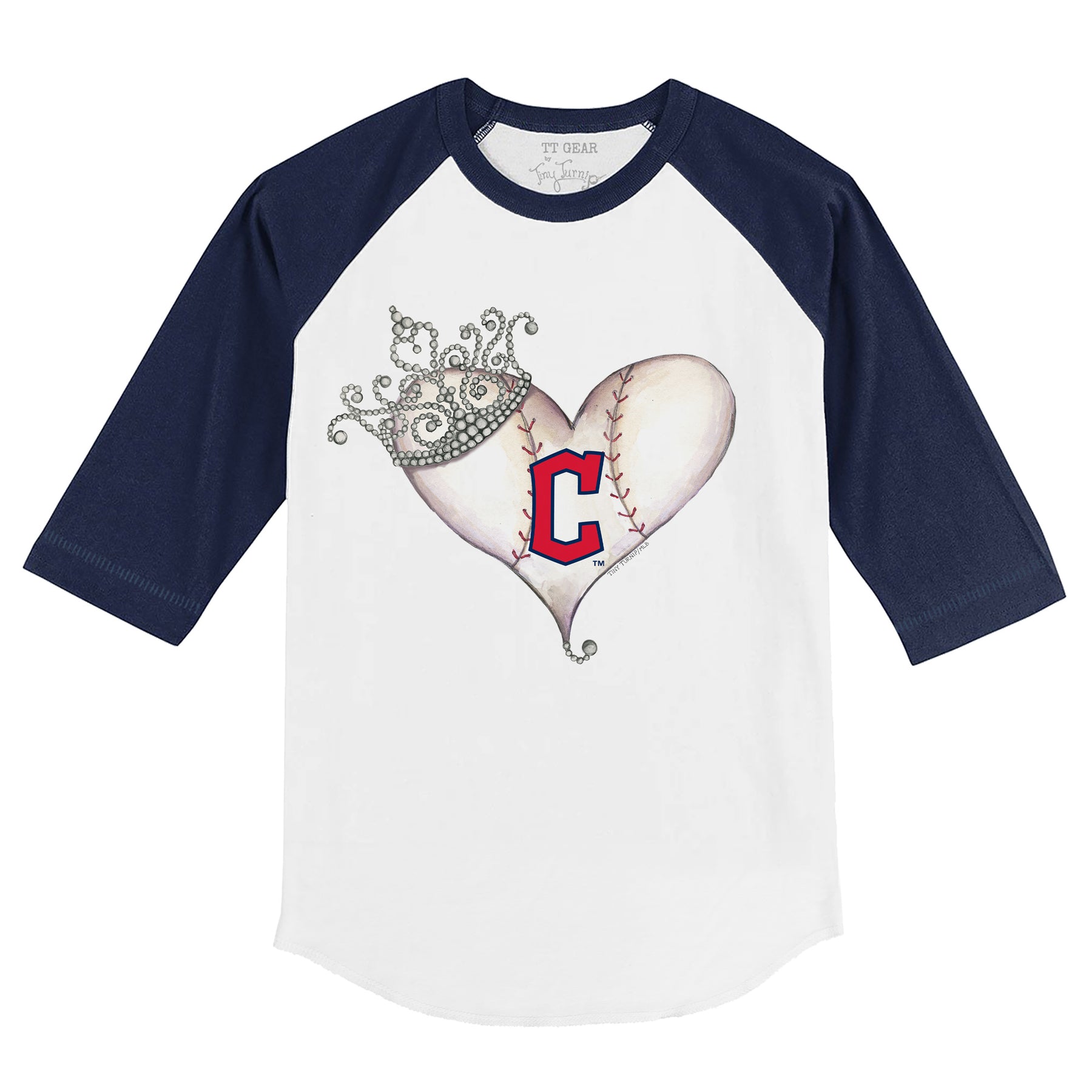 Cleveland Guardians Tiara Heart 3/4 Navy Blue Sleeve Raglan