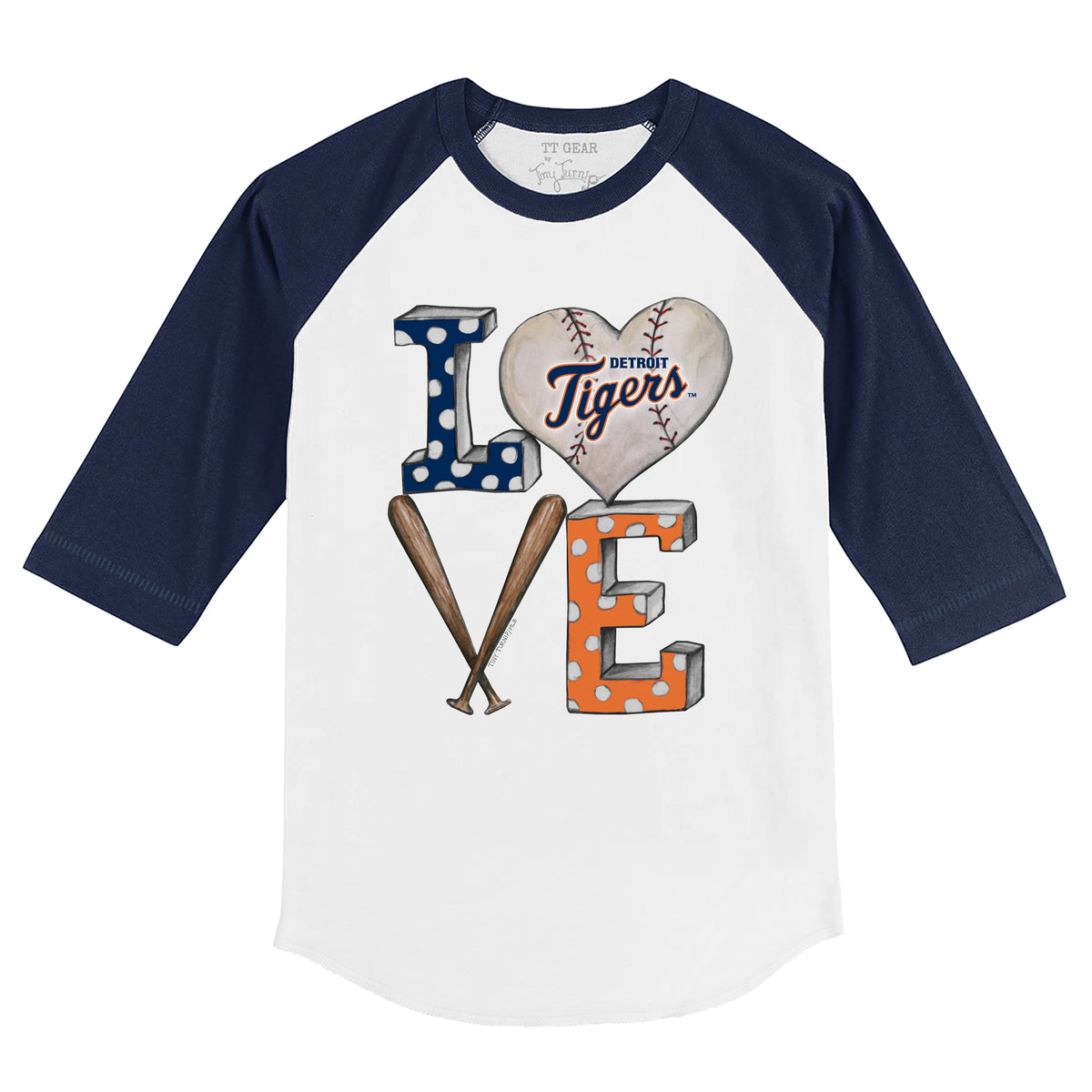 Detroit Tigers Baseball LOVE 3/4 Navy Blue Sleeve Raglan