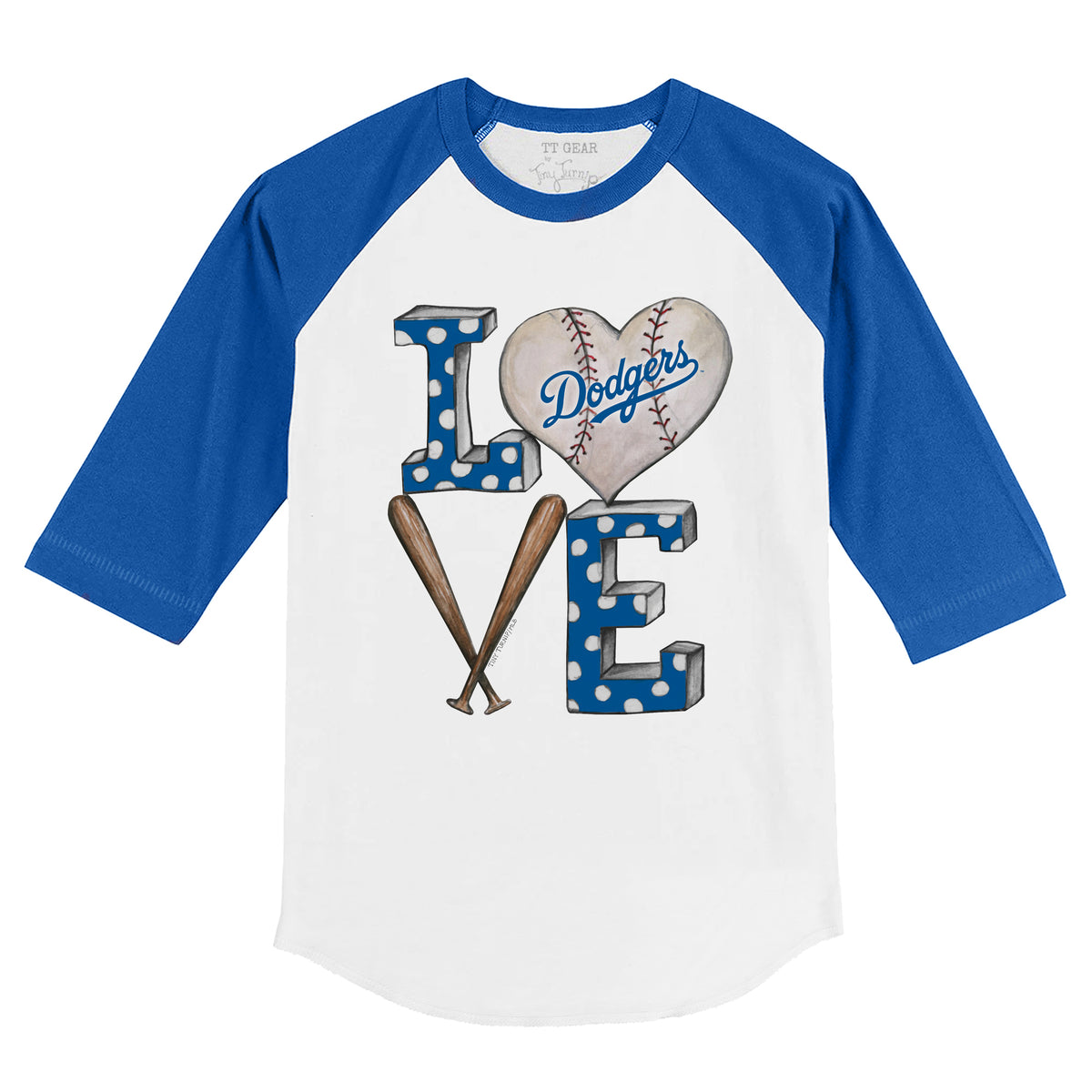 Los Angeles Dodgers Baseball LOVE 3/4 Royal Blue Sleeve Raglan