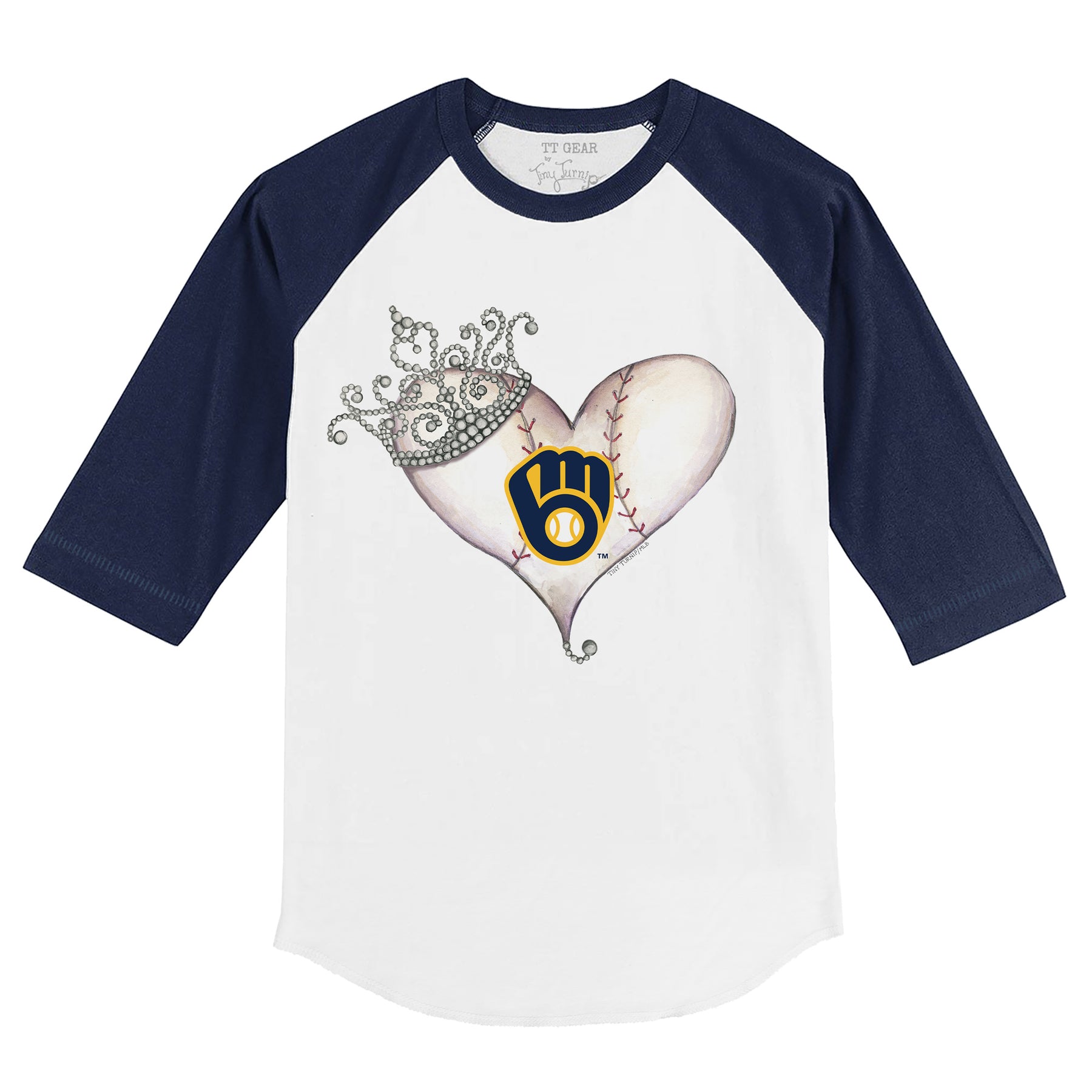 Milwaukee Brewers Tiara Heart 3/4 Navy Blue Sleeve Raglan