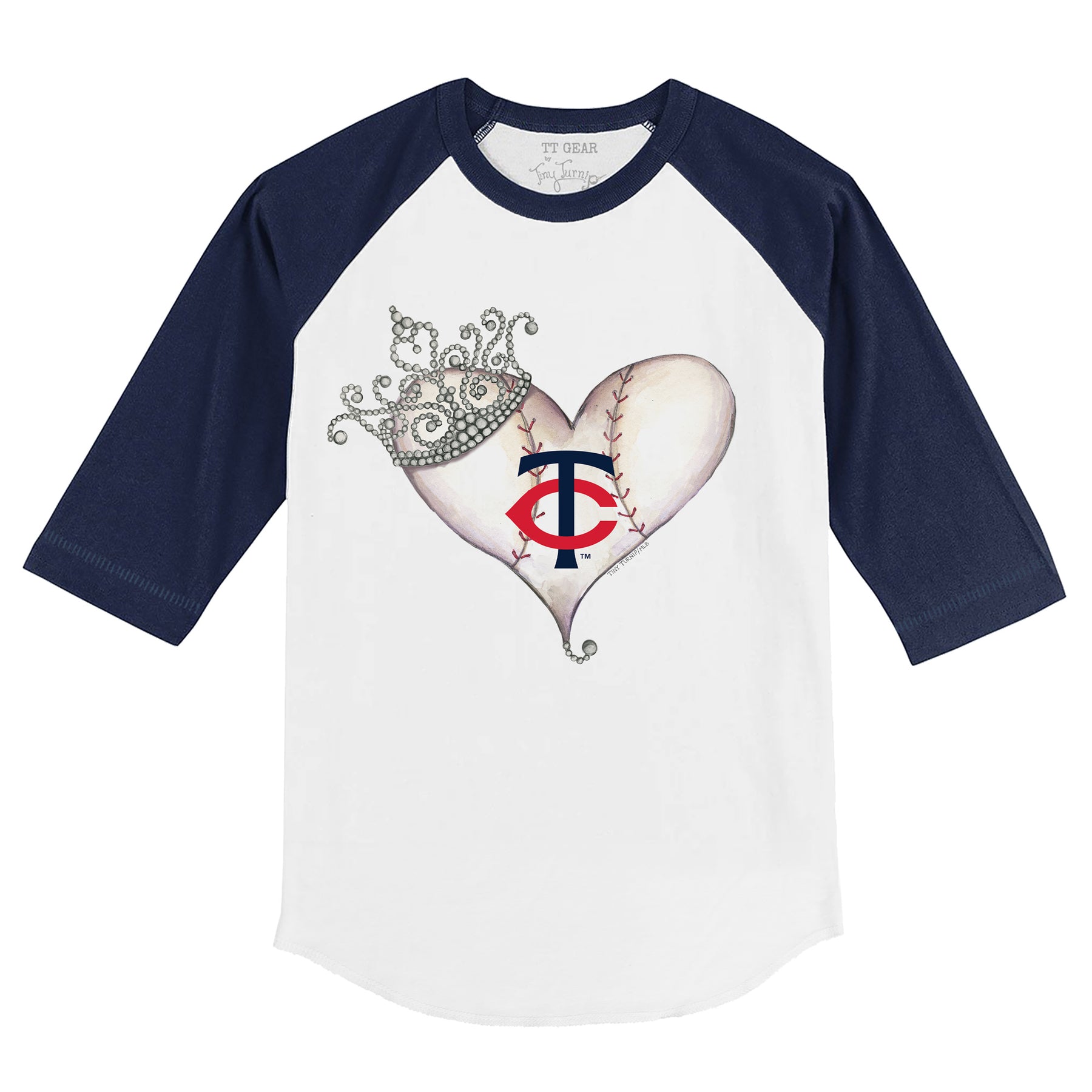 Minnesota Twins Tiara Heart 3/4 Navy Blue Sleeve Raglan