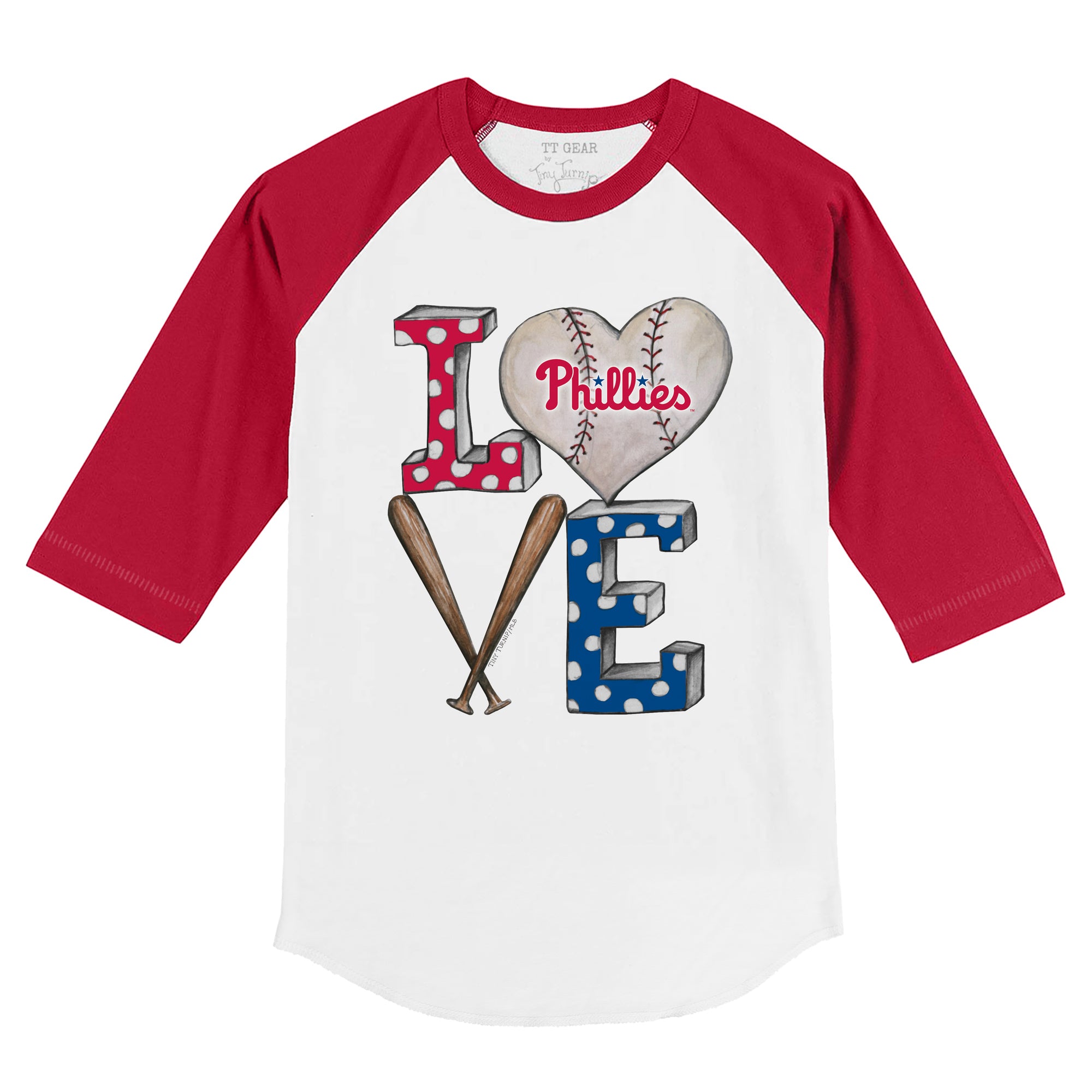 Philadelphia Phillies Baseball Love 3/4 Red Sleeve Raglan 6M