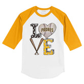 San Diego Padres Baseball LOVE 3/4 Gold Sleeve Raglan