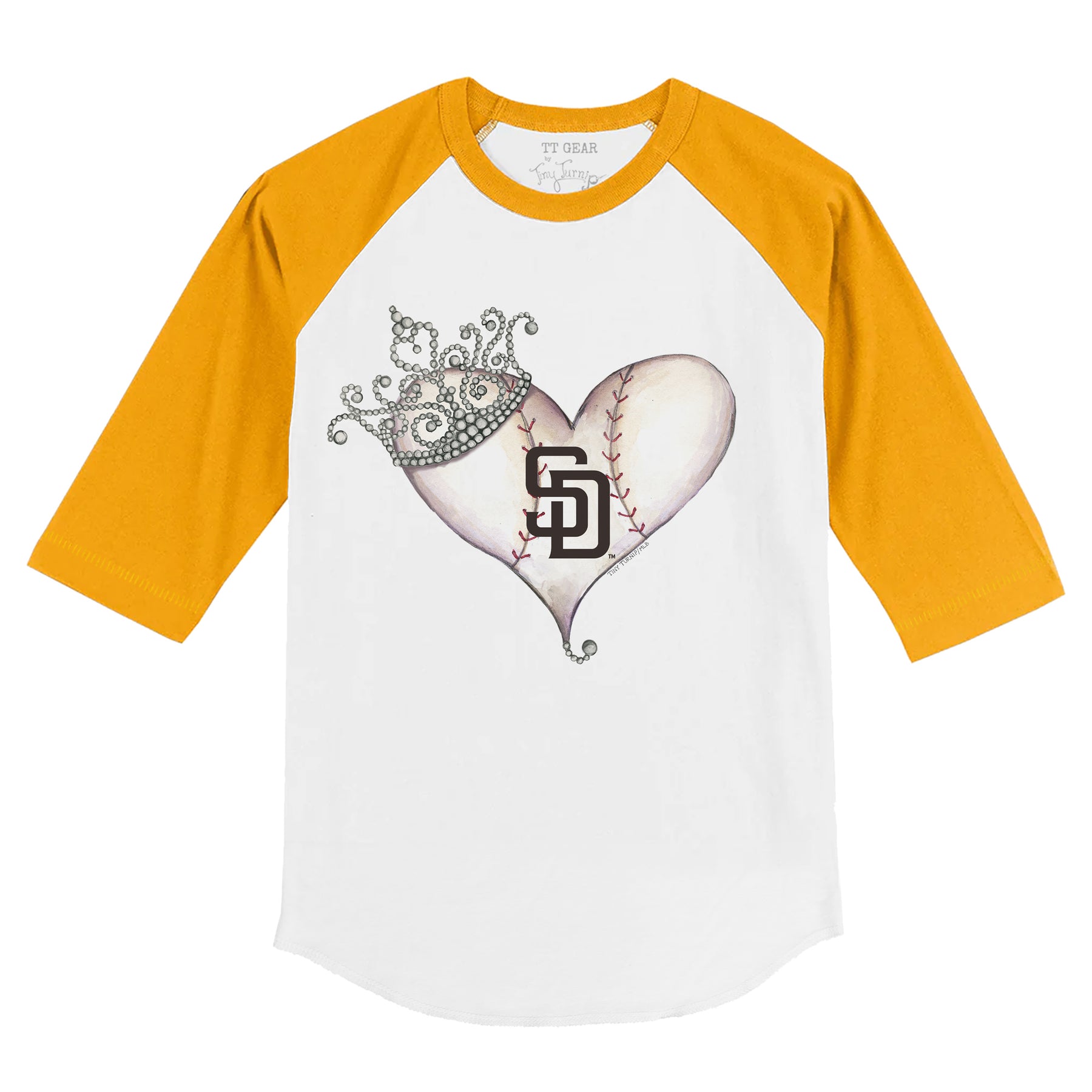 San Diego Padres Tiara Heart 3/4 Gold Sleeve Raglan
