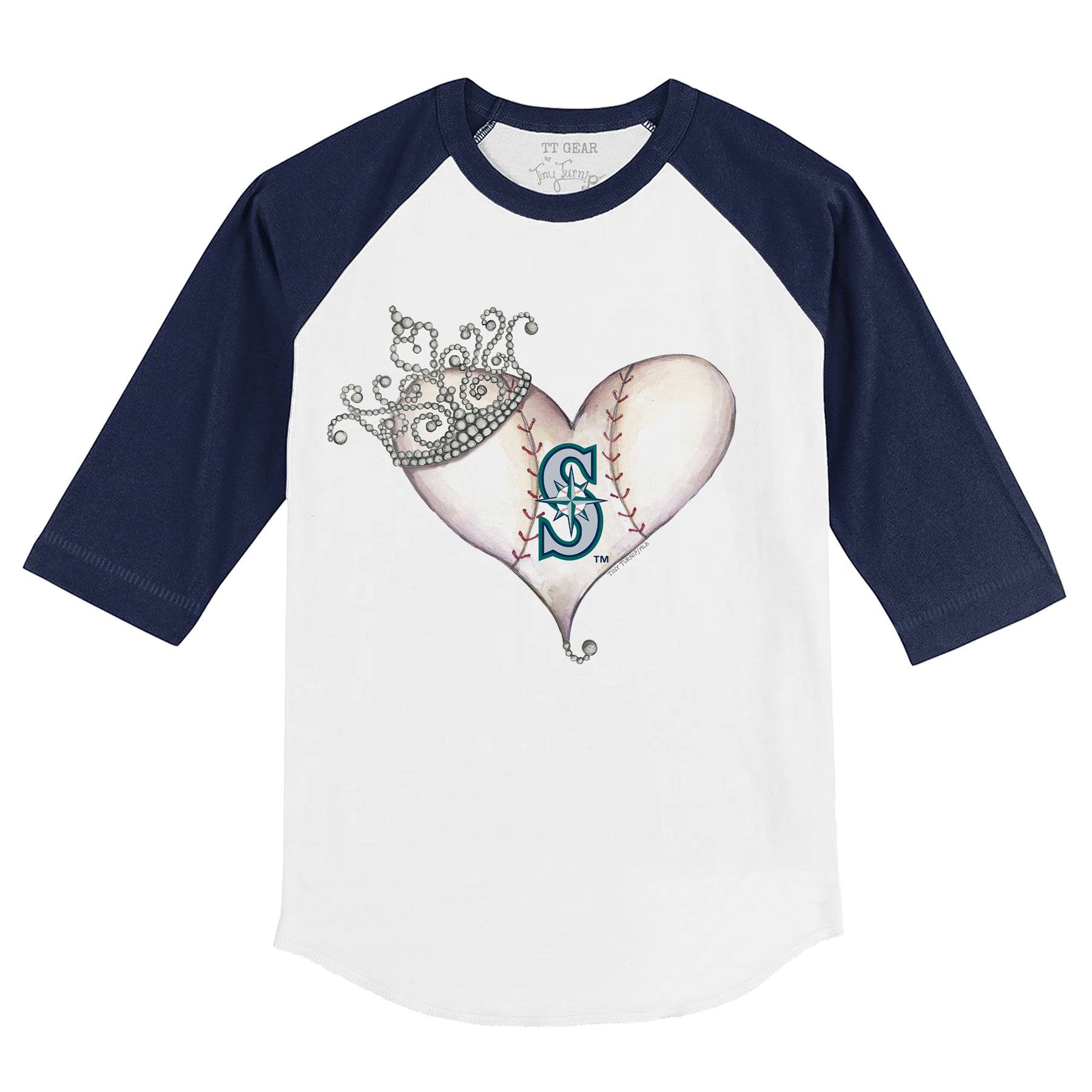 Seattle Mariners Tiara Heart 3/4 Navy Blue Sleeve Raglan