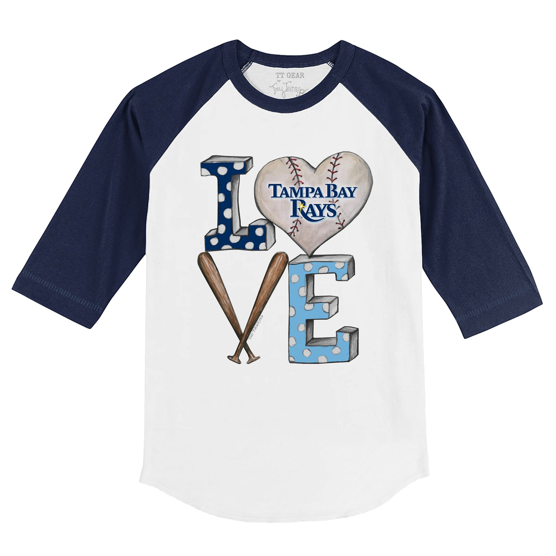 Tampa Bay Rays Baseball LOVE 3/4 Navy Blue Sleeve Raglan
