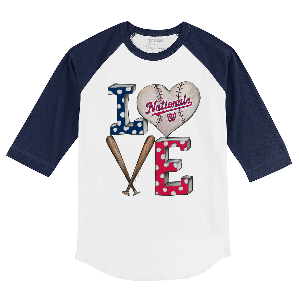 Washington Nationals Baseball LOVE 3/4 Navy Blue Sleeve Raglan