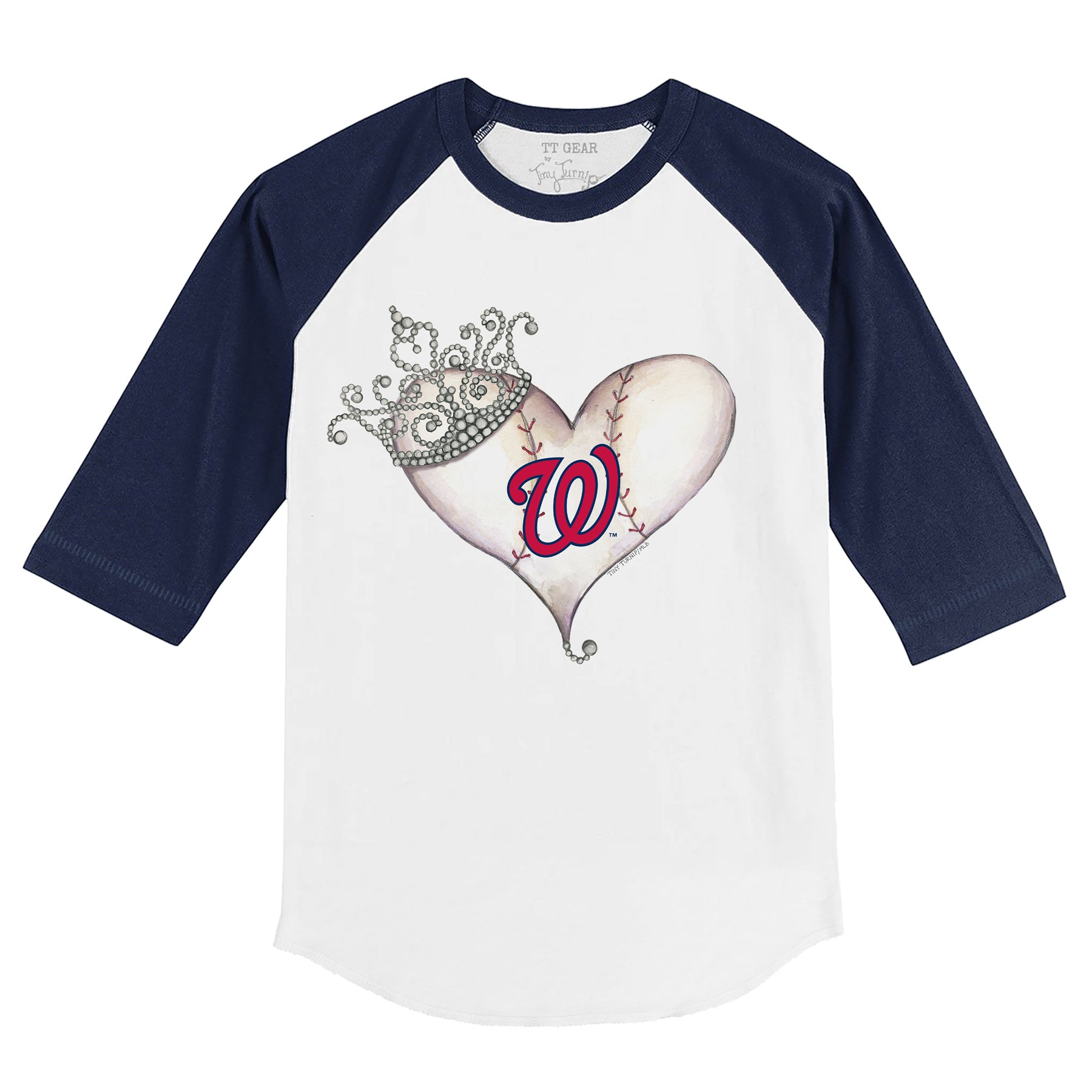 Washington Nationals Tiara Heart 3/4 Navy Blue Sleeve Raglan