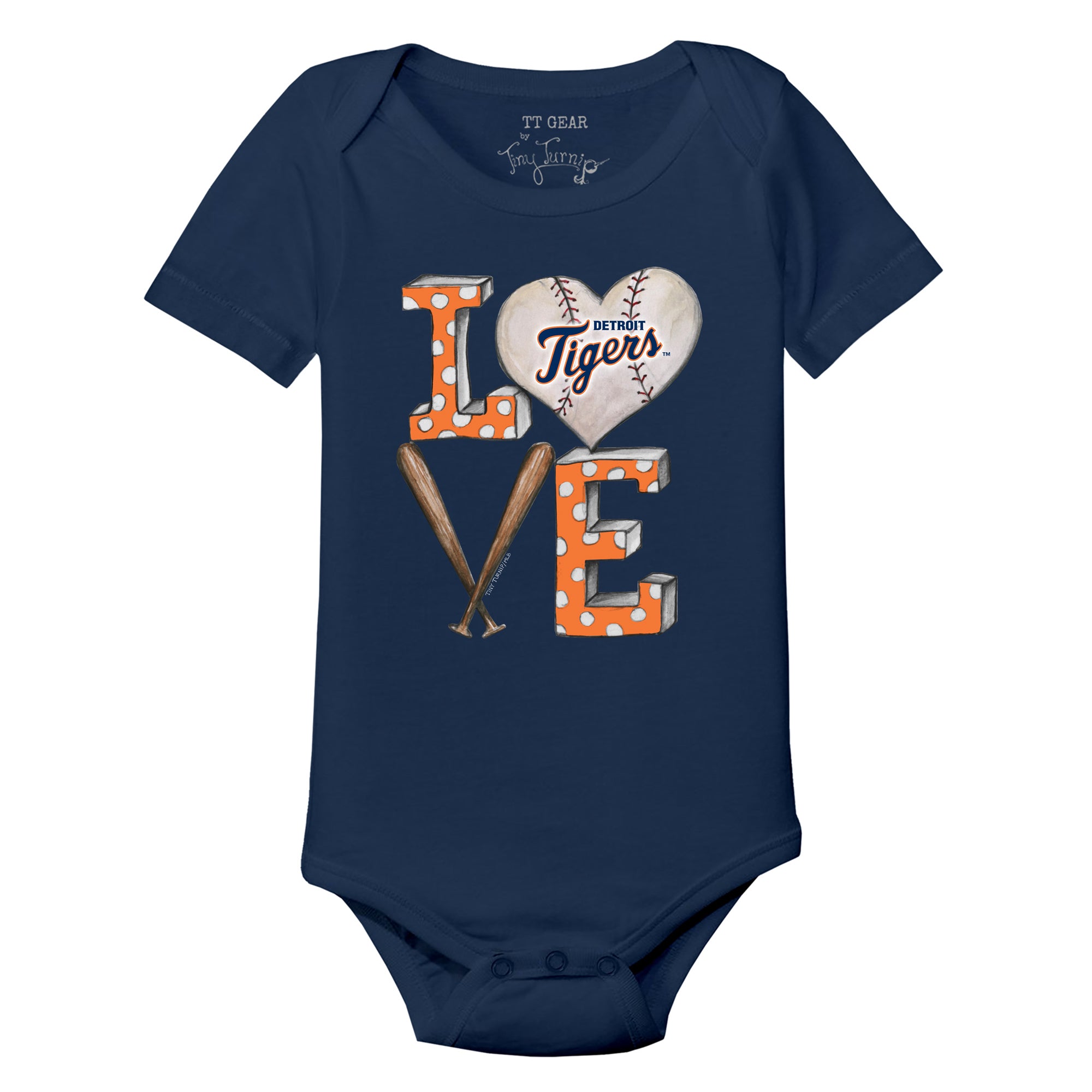 Infant Detroit Tigers Tiny Turnip White/Navy Baseball Love Raglan 3/4  Sleeve T-Shirt