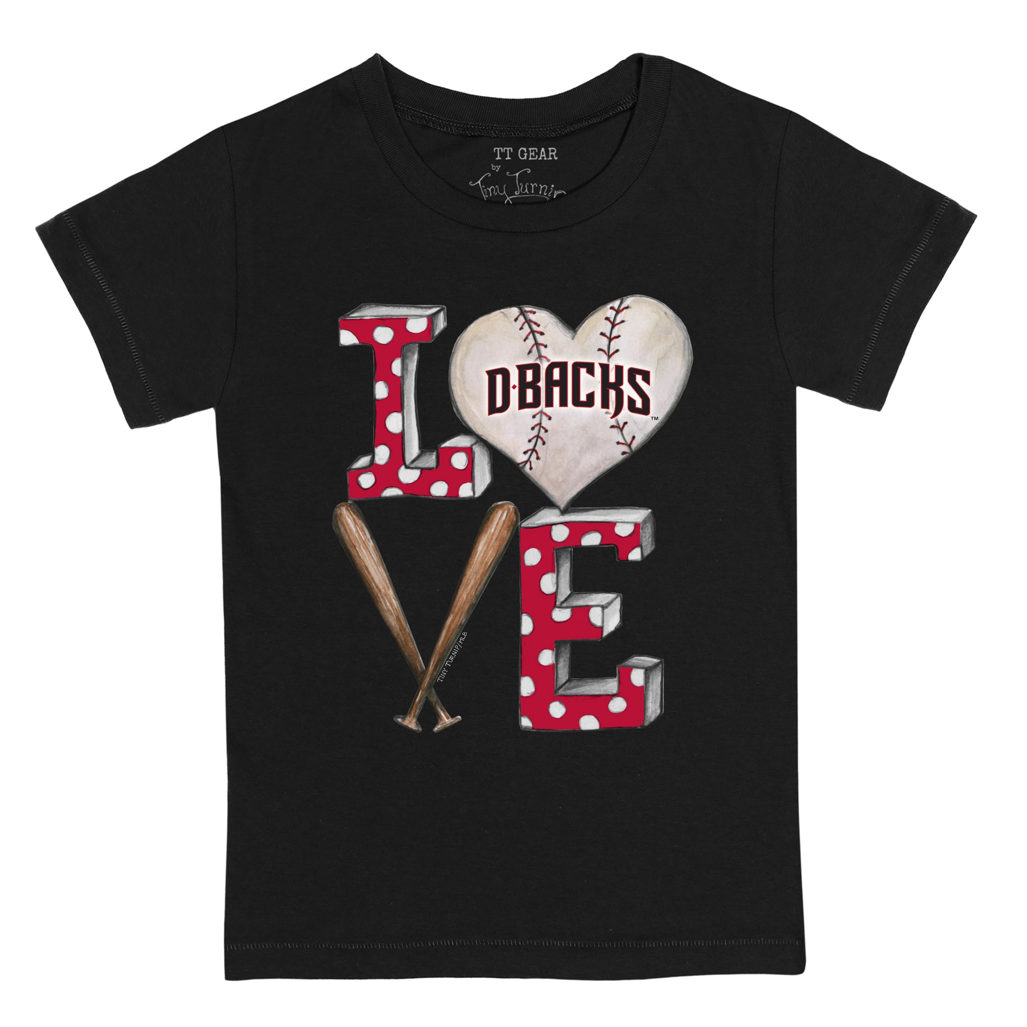 Women's Tiny Turnip White Arizona Diamondbacks Heart Bat T-Shirt Size: Small