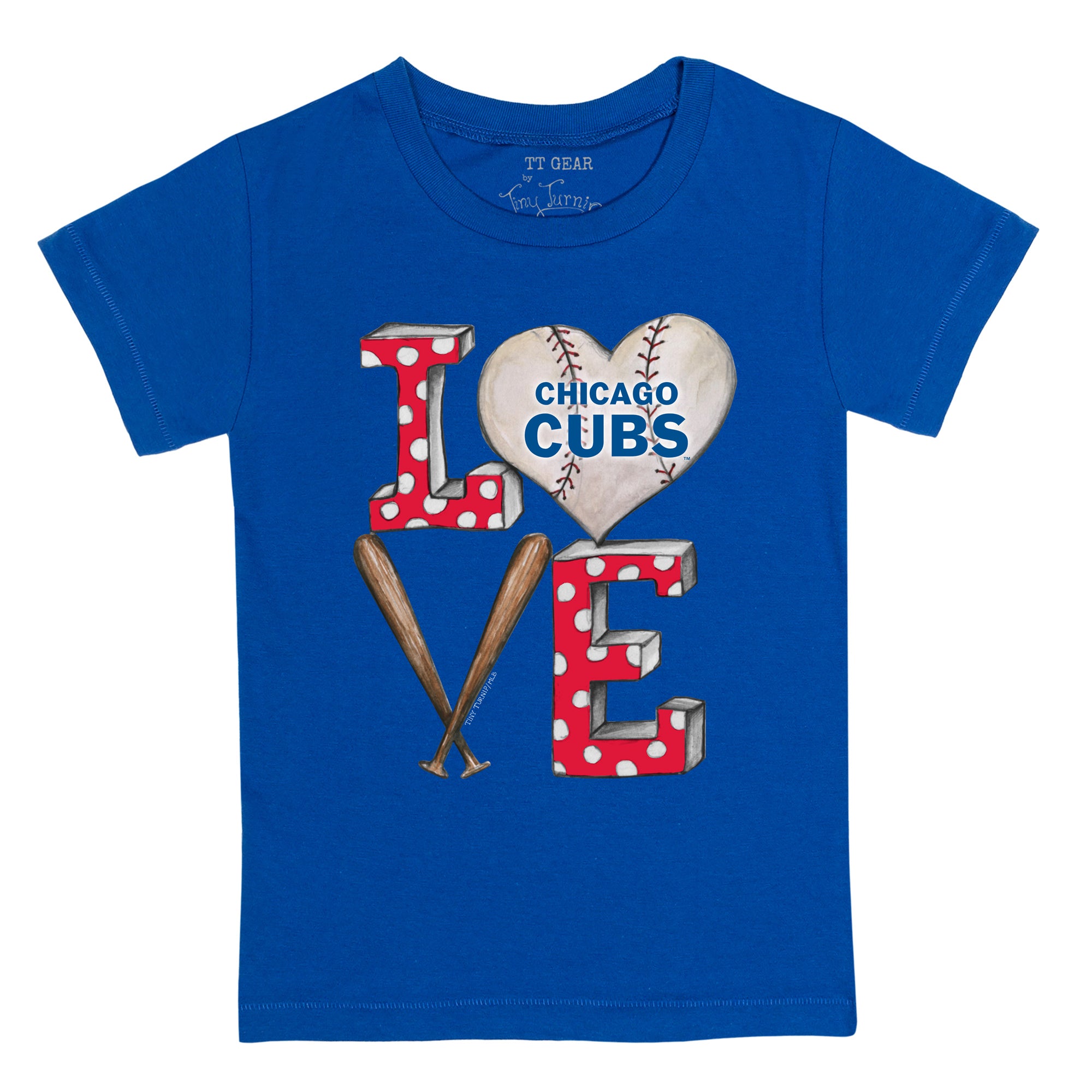 Women's Tiny Turnip Royal Chicago Cubs Heart Bat T-Shirt Size: Large