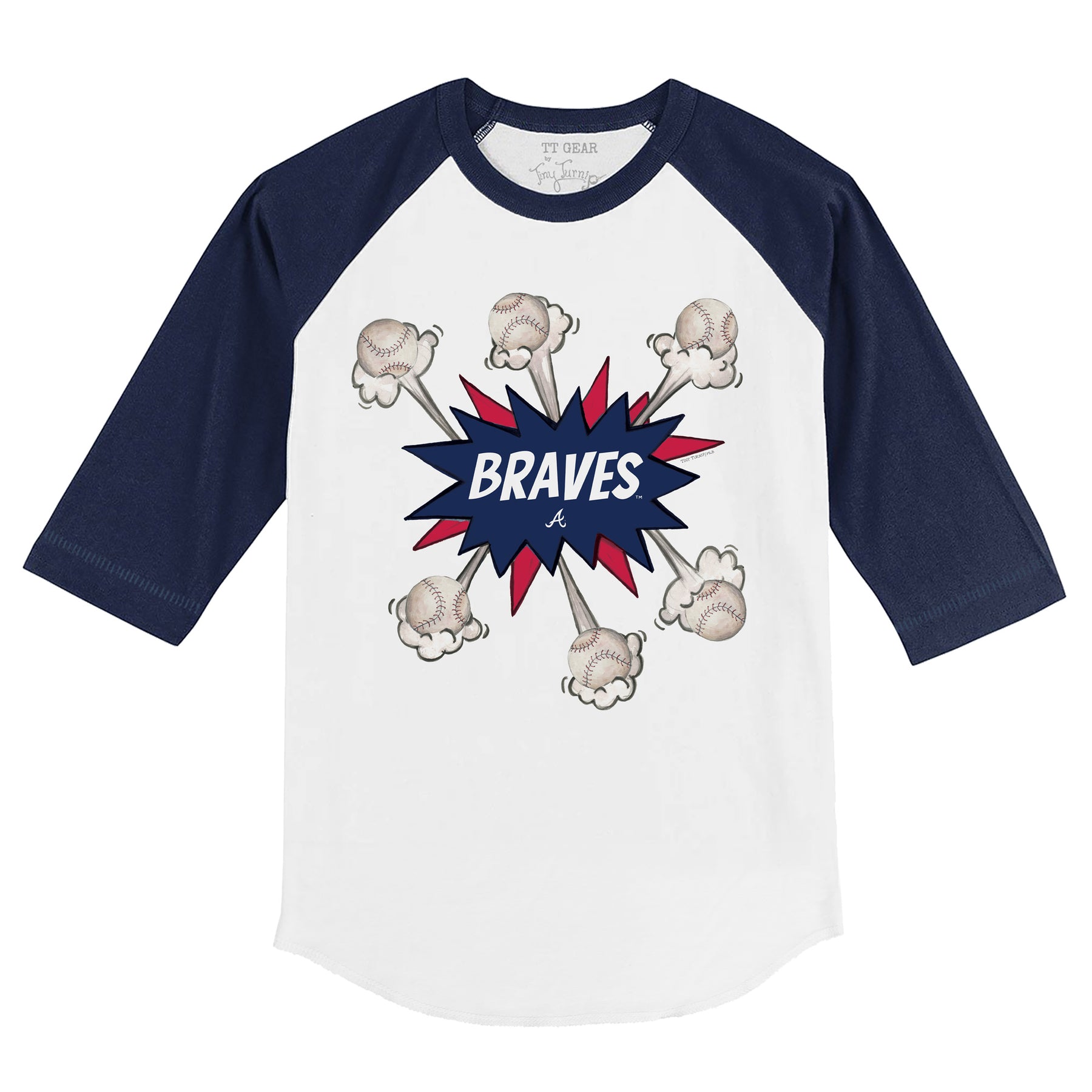 Atlanta Braves Baseball Pow 3/4 Navy Blue Sleeve Raglan