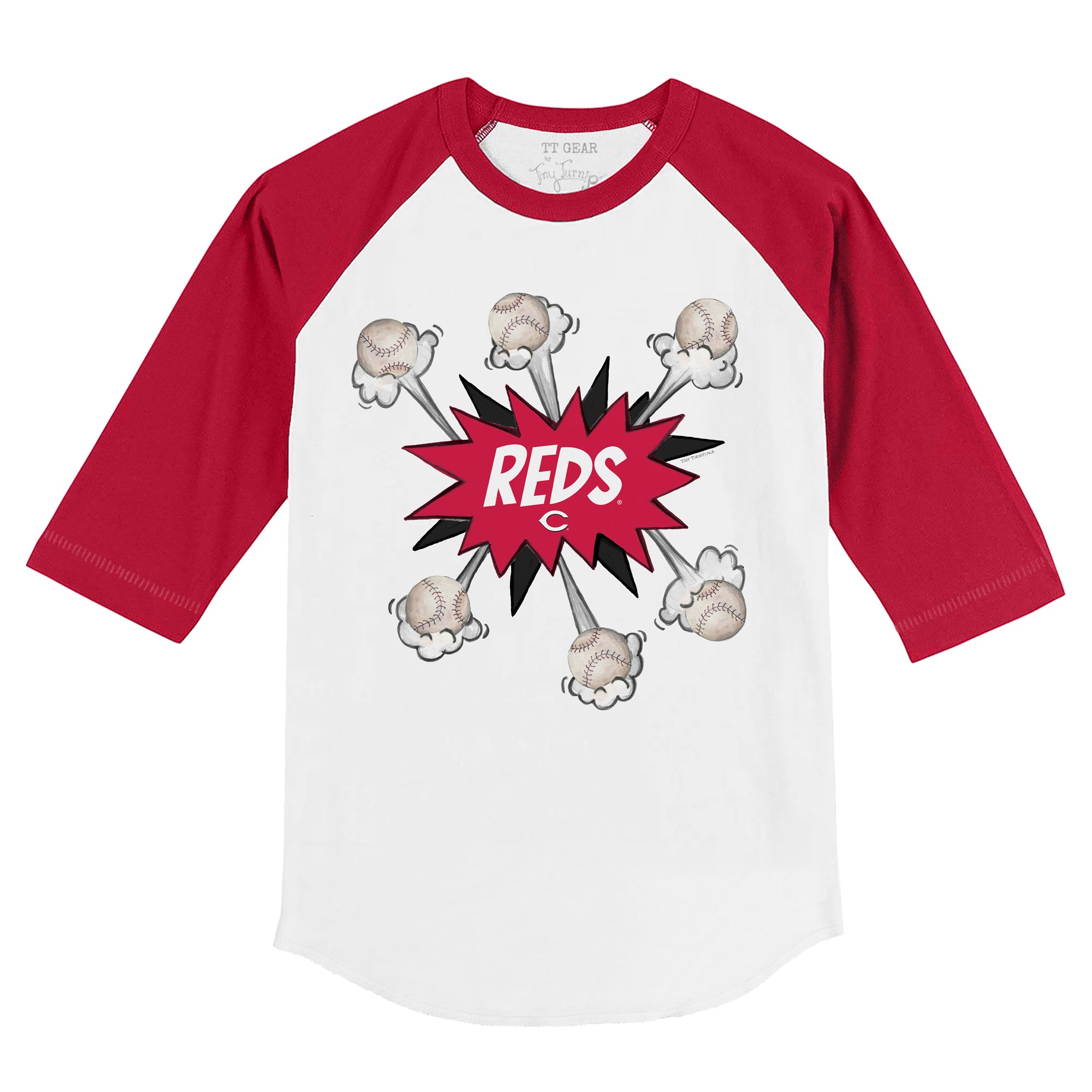 Girls Toddler Tiny Turnip White Cincinnati Reds Baseball Pow Fringe T-Shirt