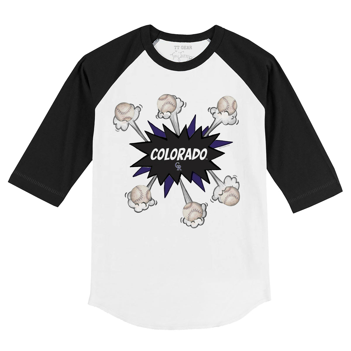 Colorado Rockies Baseball Pow 3/4 Black Sleeve Raglan